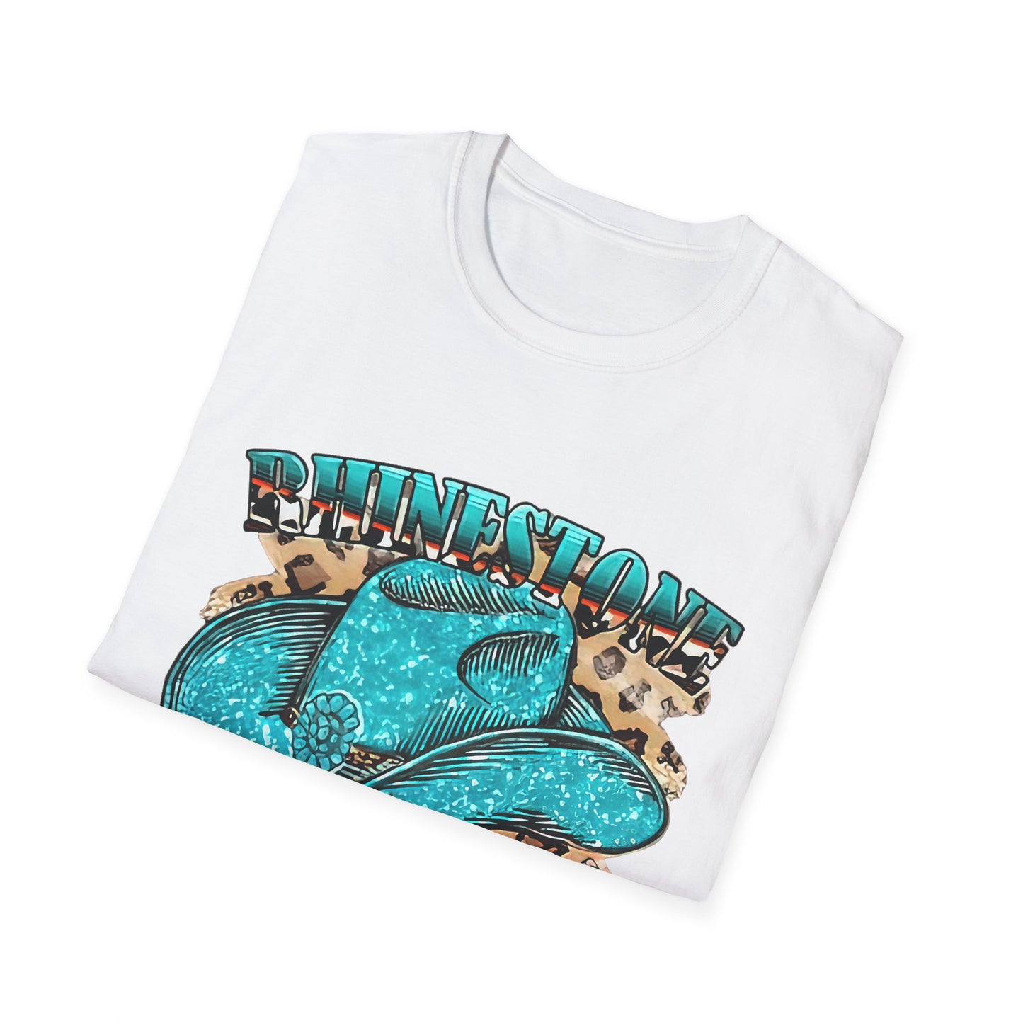 Rhinestone Cowgirl Tee – Turquoise Cowboy Hat on Leopard Print
