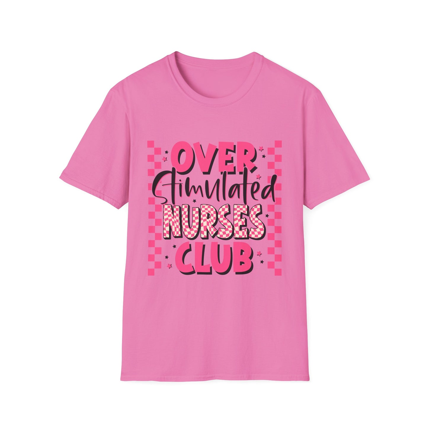 Overstimulated Nurses Club T-Shirt — Funny Pink Nurse Graphic Tee for Healthcare Workers