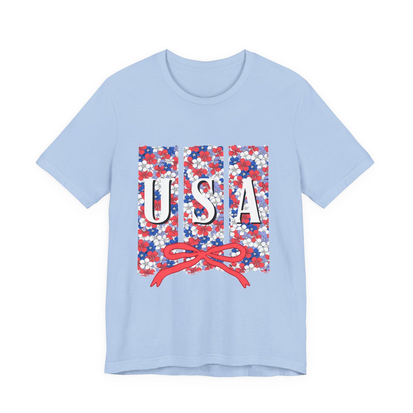 USA Floral Flag T-Shirt — Patriotic Red White Blue Tee (4th of July)