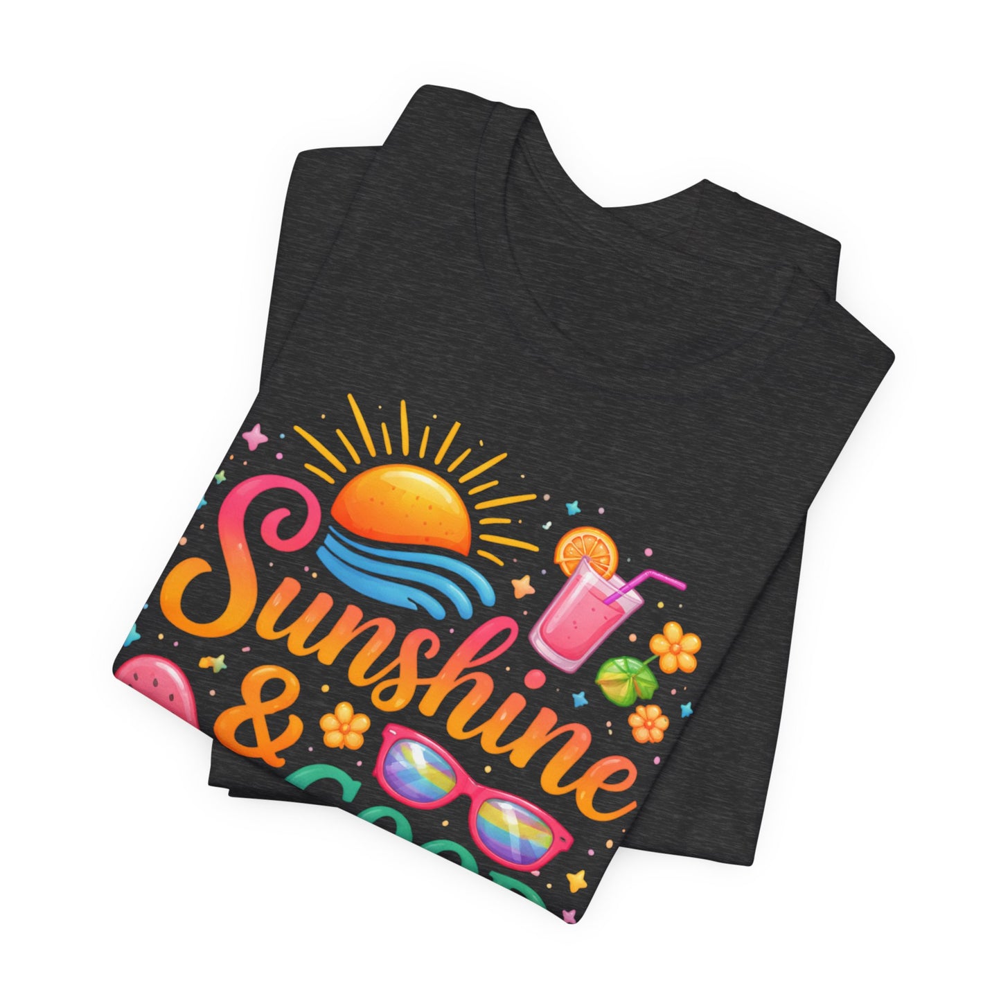 Sunshine & Good Vibes T-Shirt | Summer Beach Drink Sunglasses Popsicle Design
