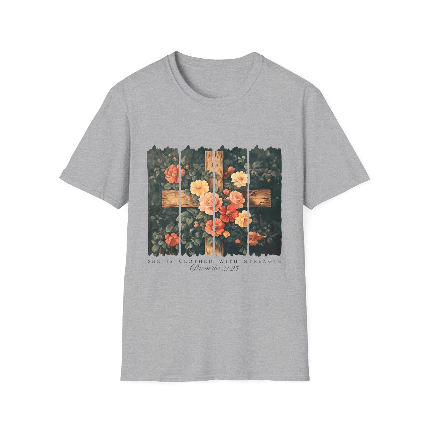 Floral Wooden Cross T-Shirt — Roses & Faith Christian Graphic Tee