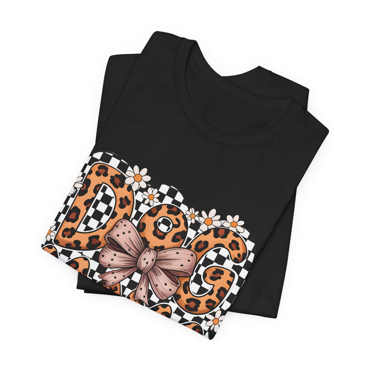 Dog Mama Leopard Print Tee — Floral Bow Pet Lover T‑Shirt