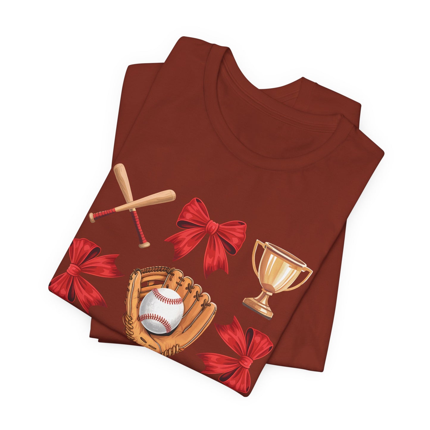 Baseball Icons Graphic Tee — Glove, Bat & Trophy Design