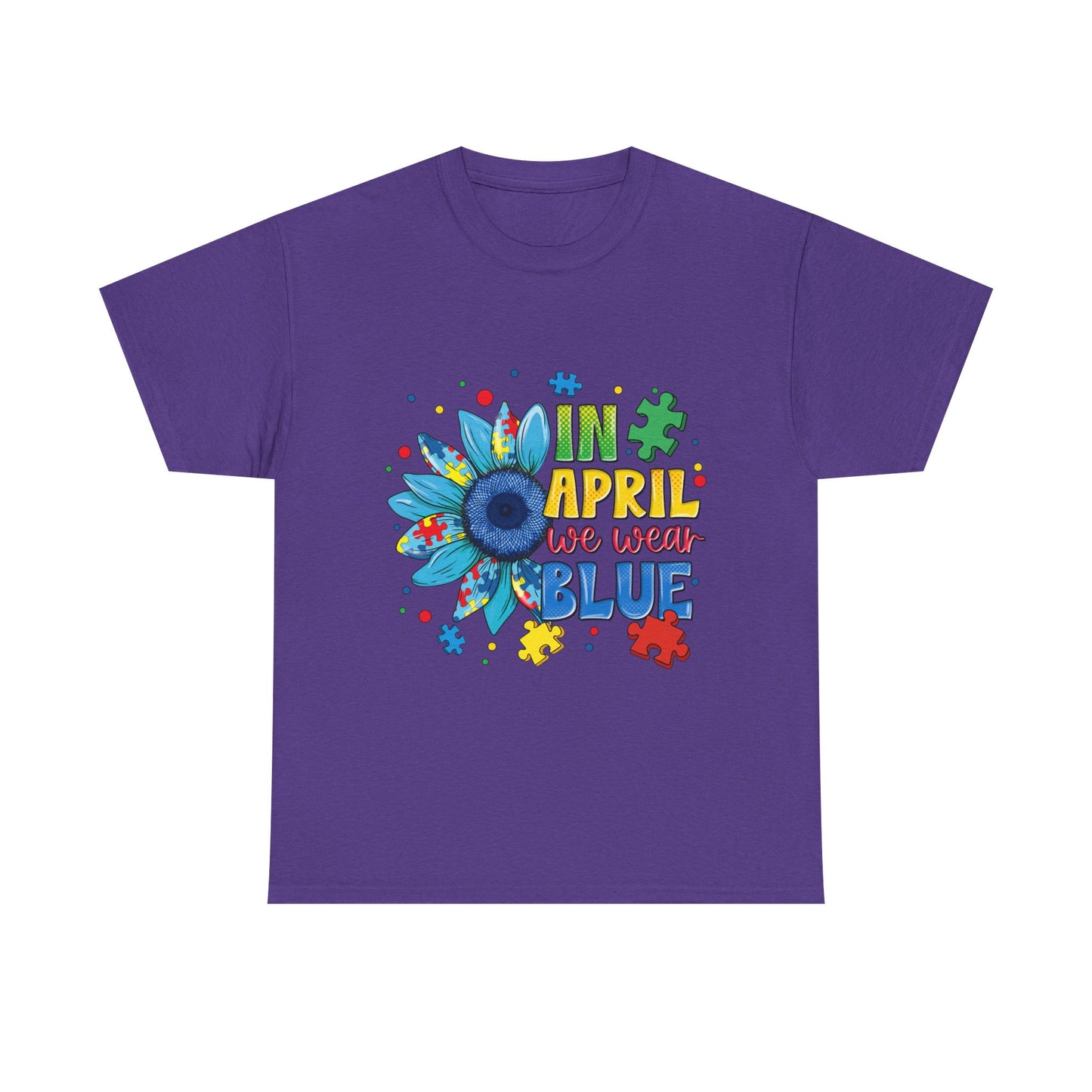 April We Wear Blue T-Shirt – Autism Awareness Sunflower Design
