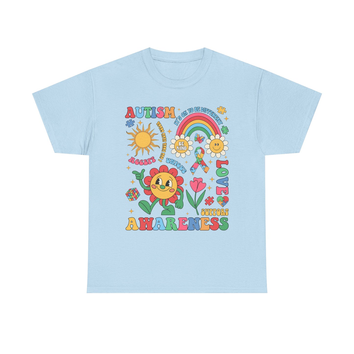 Autism Awareness Rainbow Floral Tee — Love, Support & Awareness T-Shirt