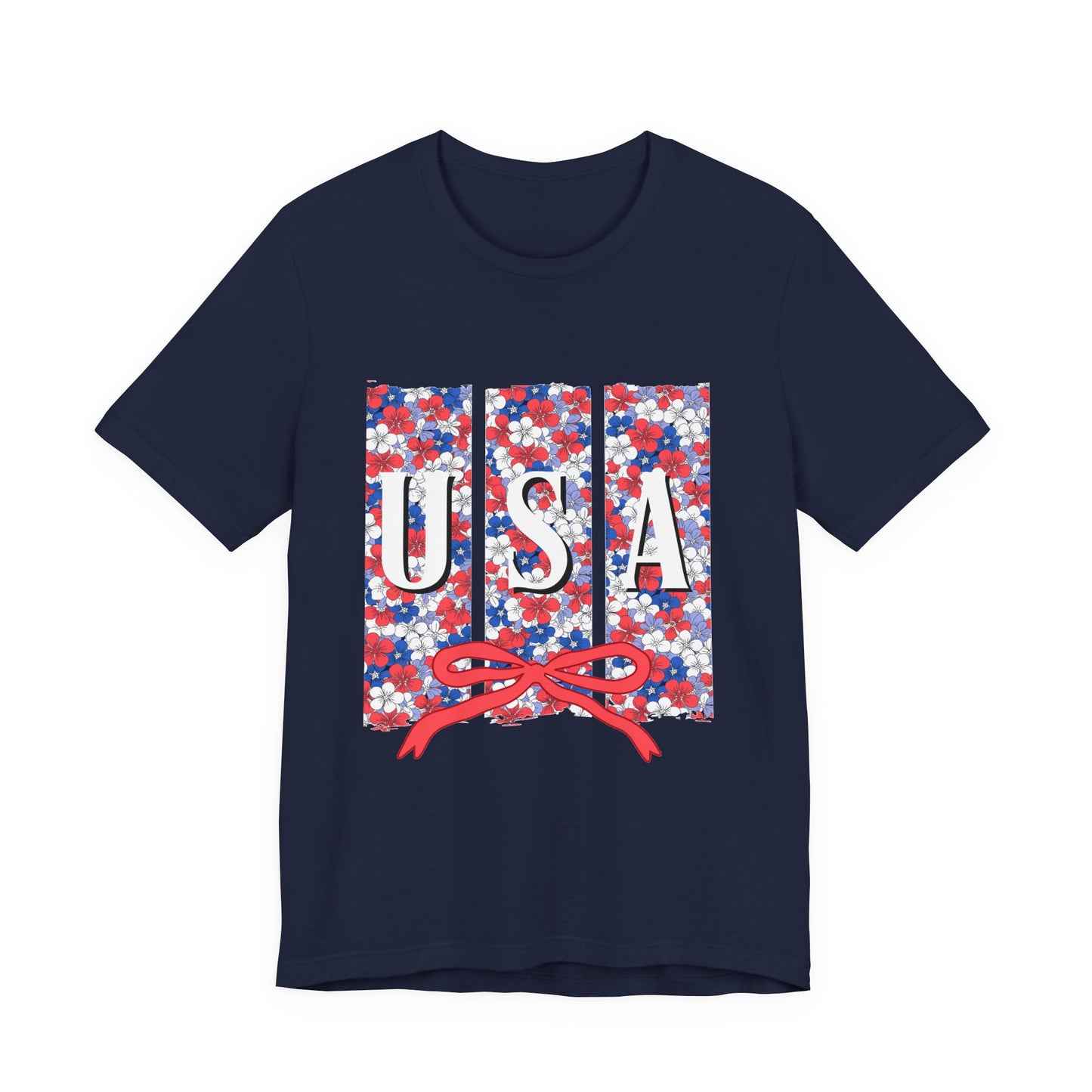 USA Floral Flag T-Shirt — Patriotic Red White Blue Tee (4th of July)
