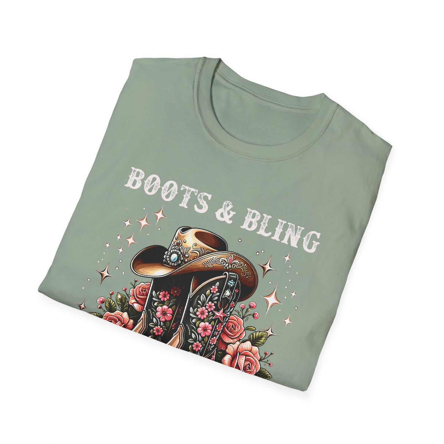 Cowgirl T-Shirt — "Boots & Bling" Floral Western Tee