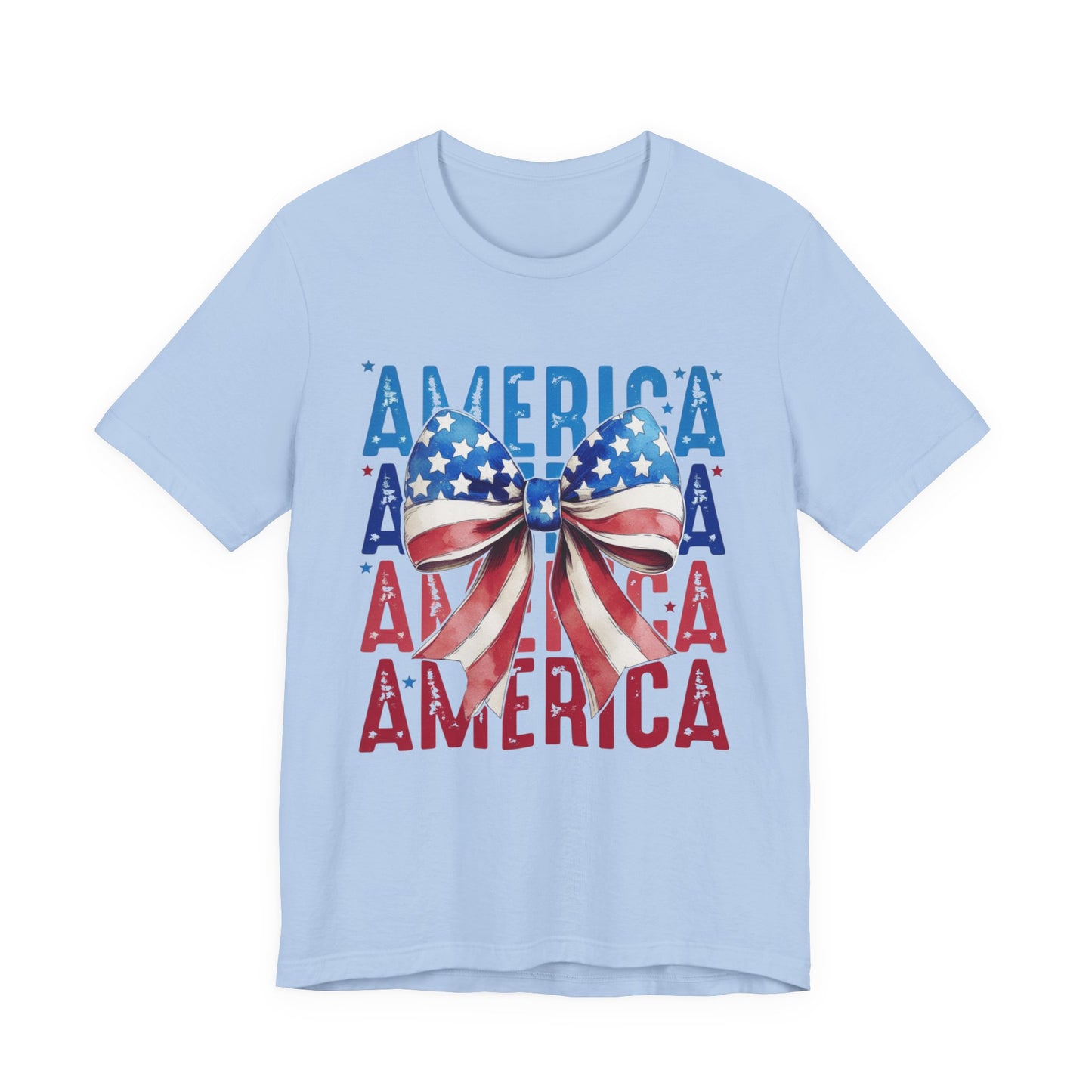Patriotic America Bow T-Shirt — USA Flag Ribbon 4th of July Tee