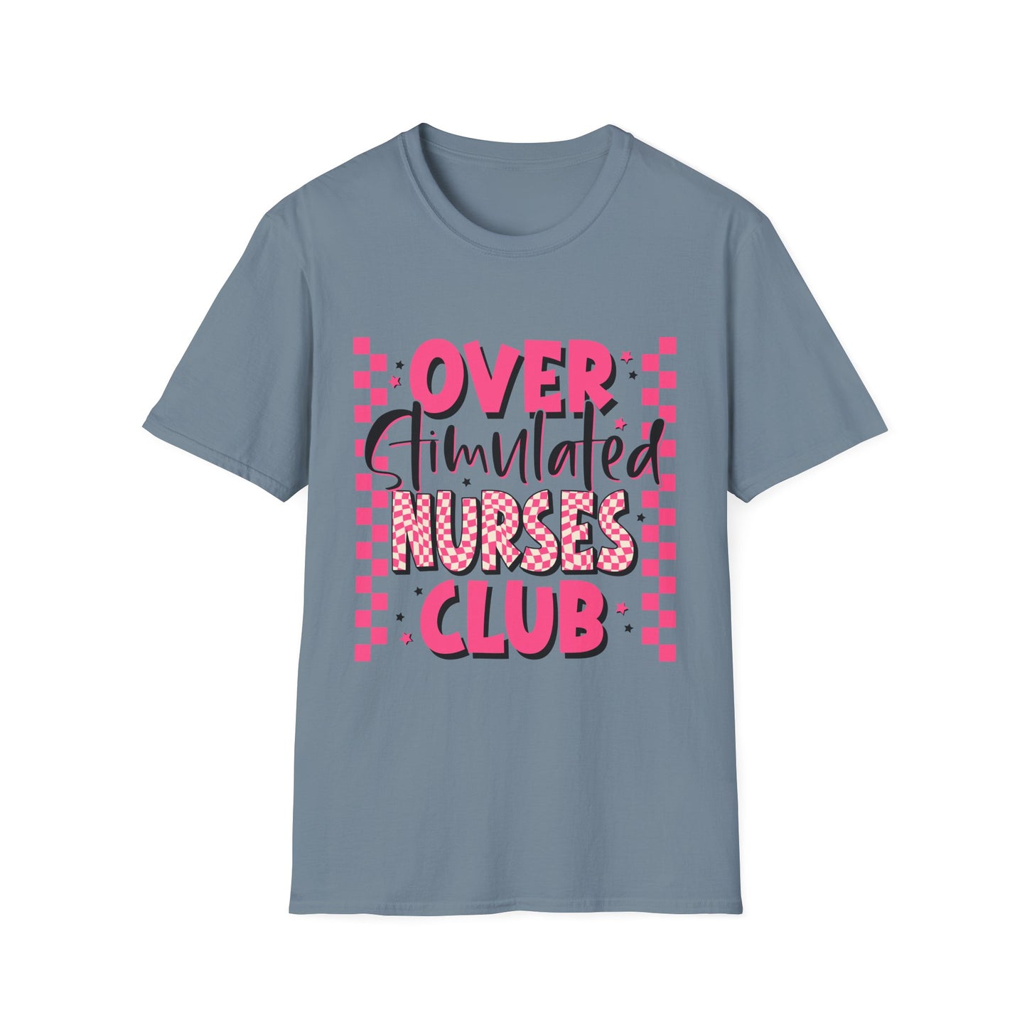 Overstimulated Nurses Club T-Shirt — Funny Pink Nurse Graphic Tee for Healthcare Workers