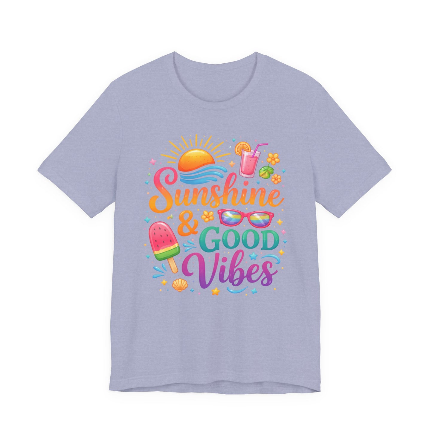 Sunshine & Good Vibes T-Shirt | Summer Beach Drink Sunglasses Popsicle Design
