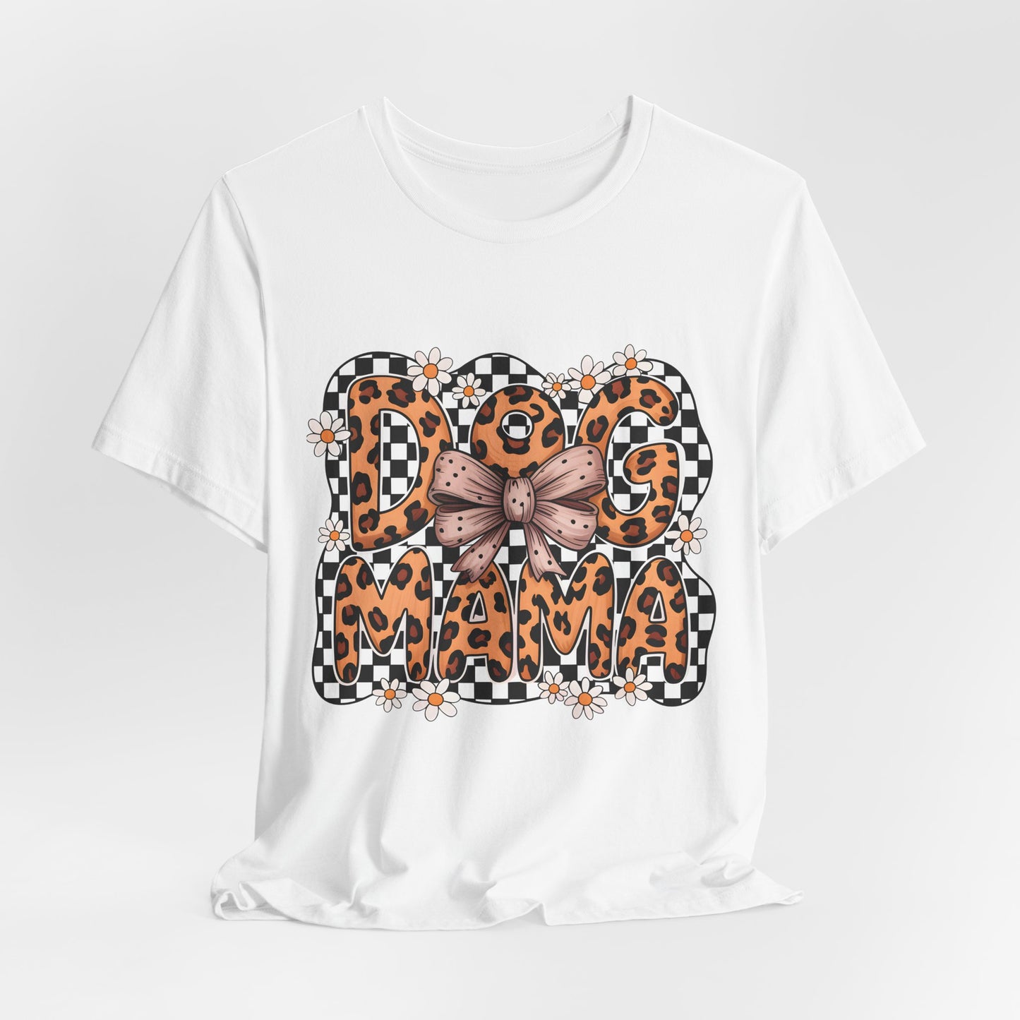 Dog Mama Leopard Print Tee — Floral Bow Pet Lover T‑Shirt