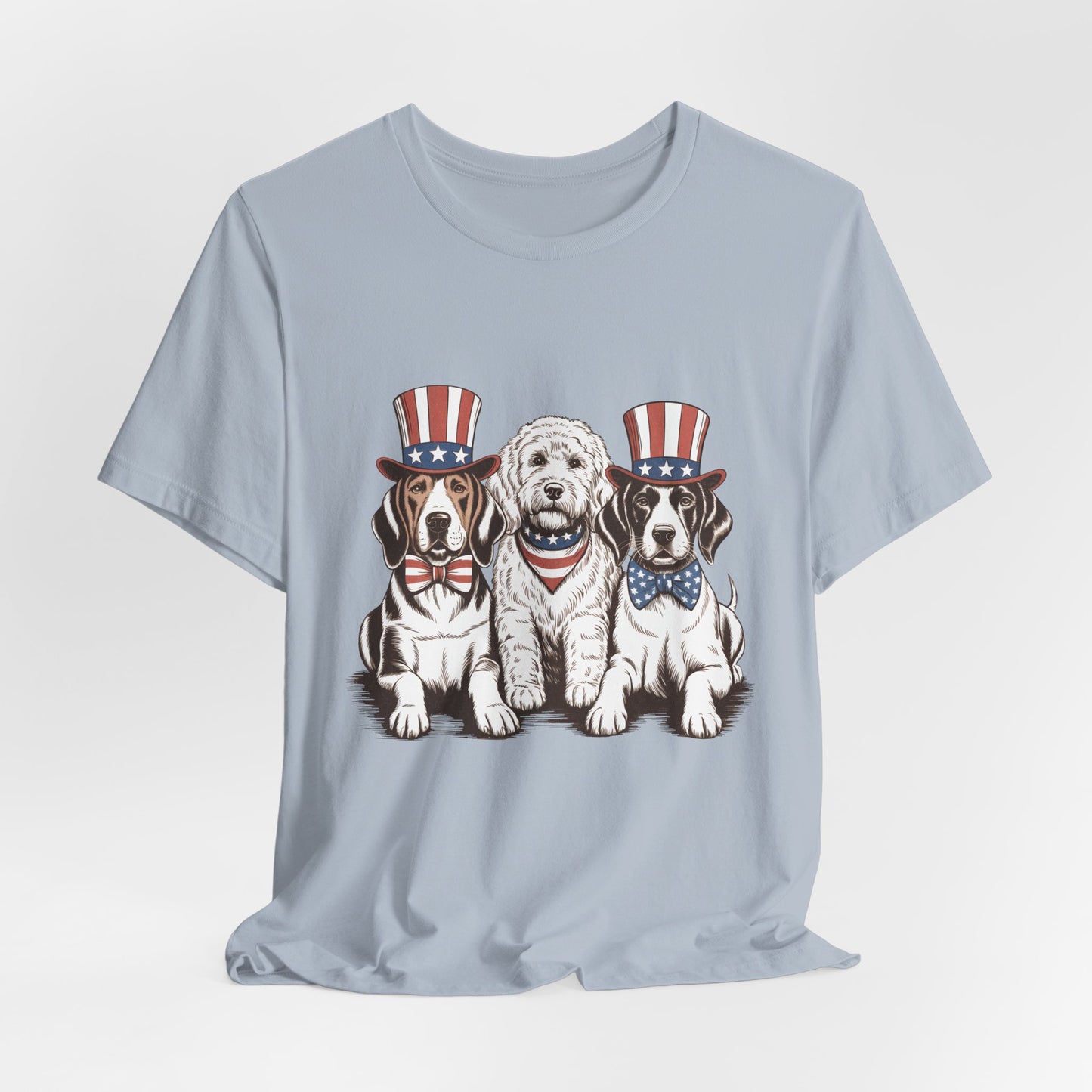 Patriotic Puppies T-Shirt — 4th of July Dog Tee with Uncle Sam Hats