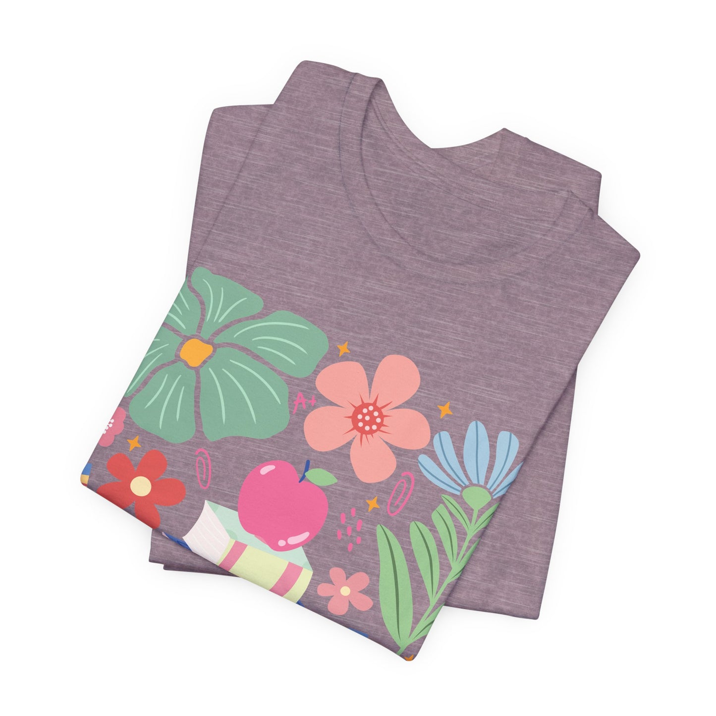 Floral Books & Apple Tee — Cute Spring Reading T-Shirt