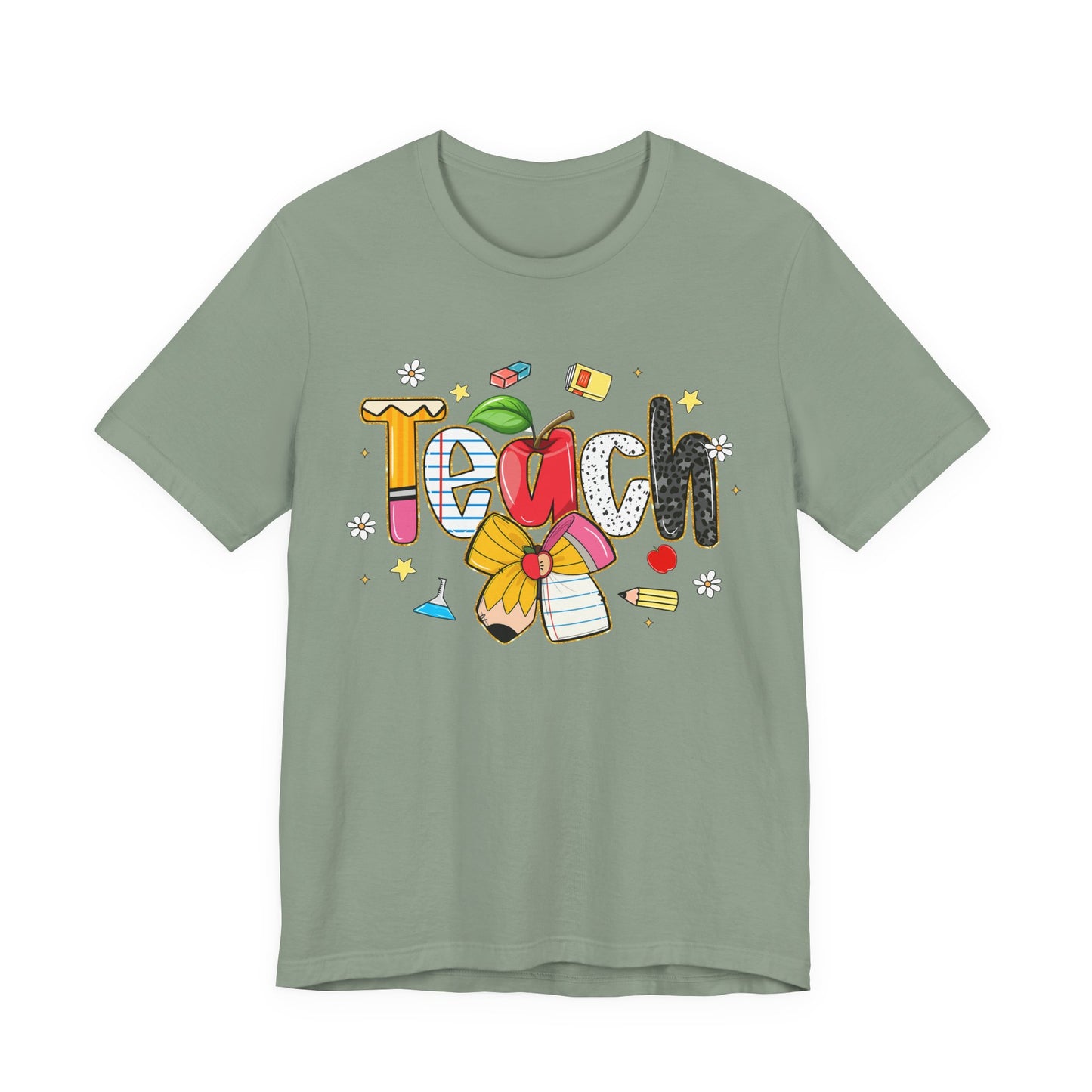 Teacher Floral Pencil Tee - "Teach" Cute School T-Shirt for Educators