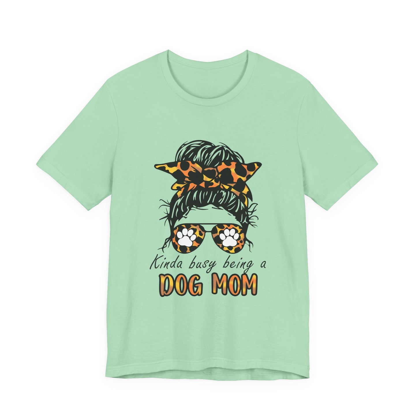 Dog Mom T-Shirt – "Kinda Busy Being a Dog Mom" Leopard Print Messy Bun Tee