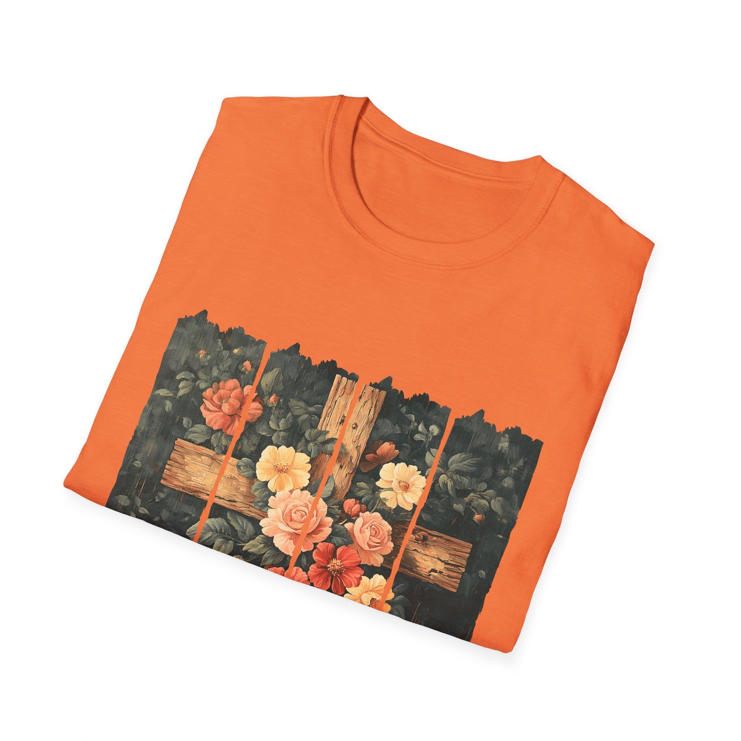 Floral Wooden Cross T-Shirt — Roses & Faith Christian Graphic Tee