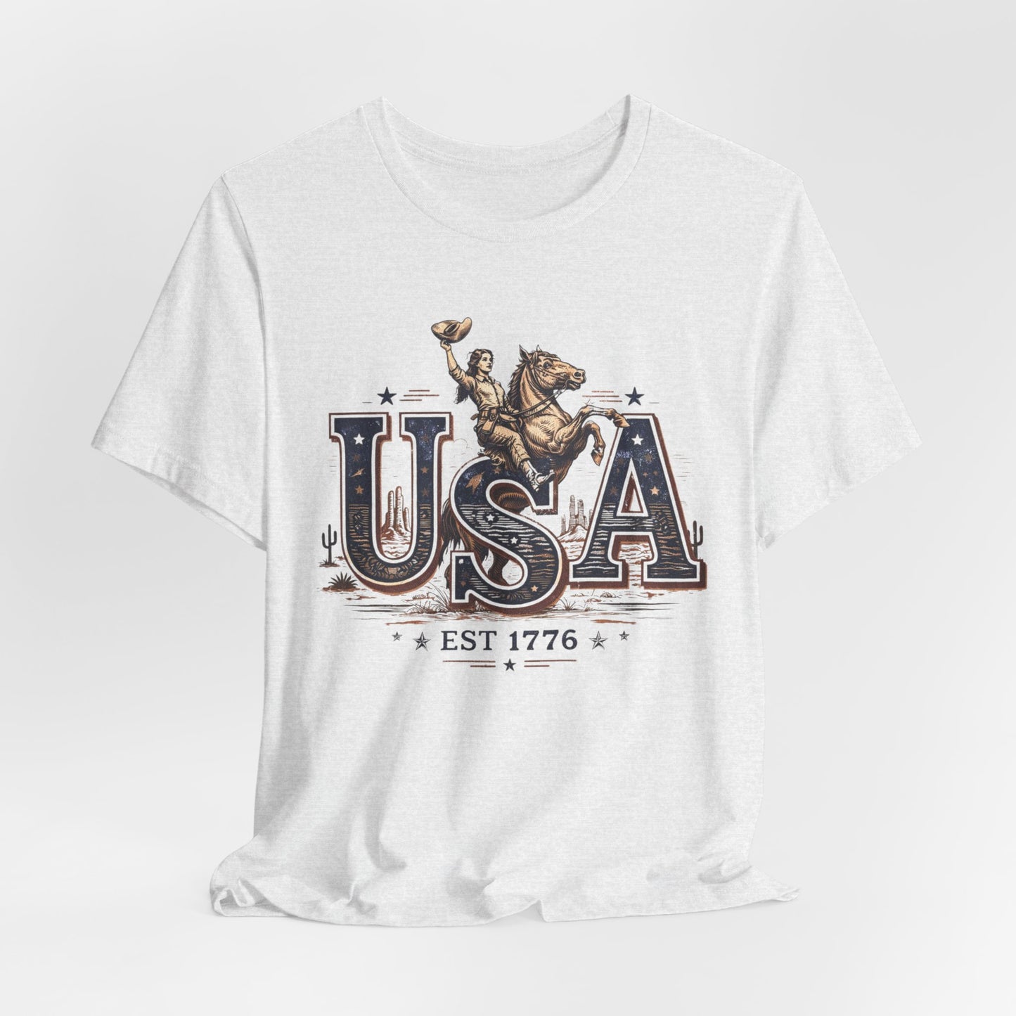 USA Western Rodeo T-Shirt – 'USA EST 1776' Patriotic Cowboy Tee