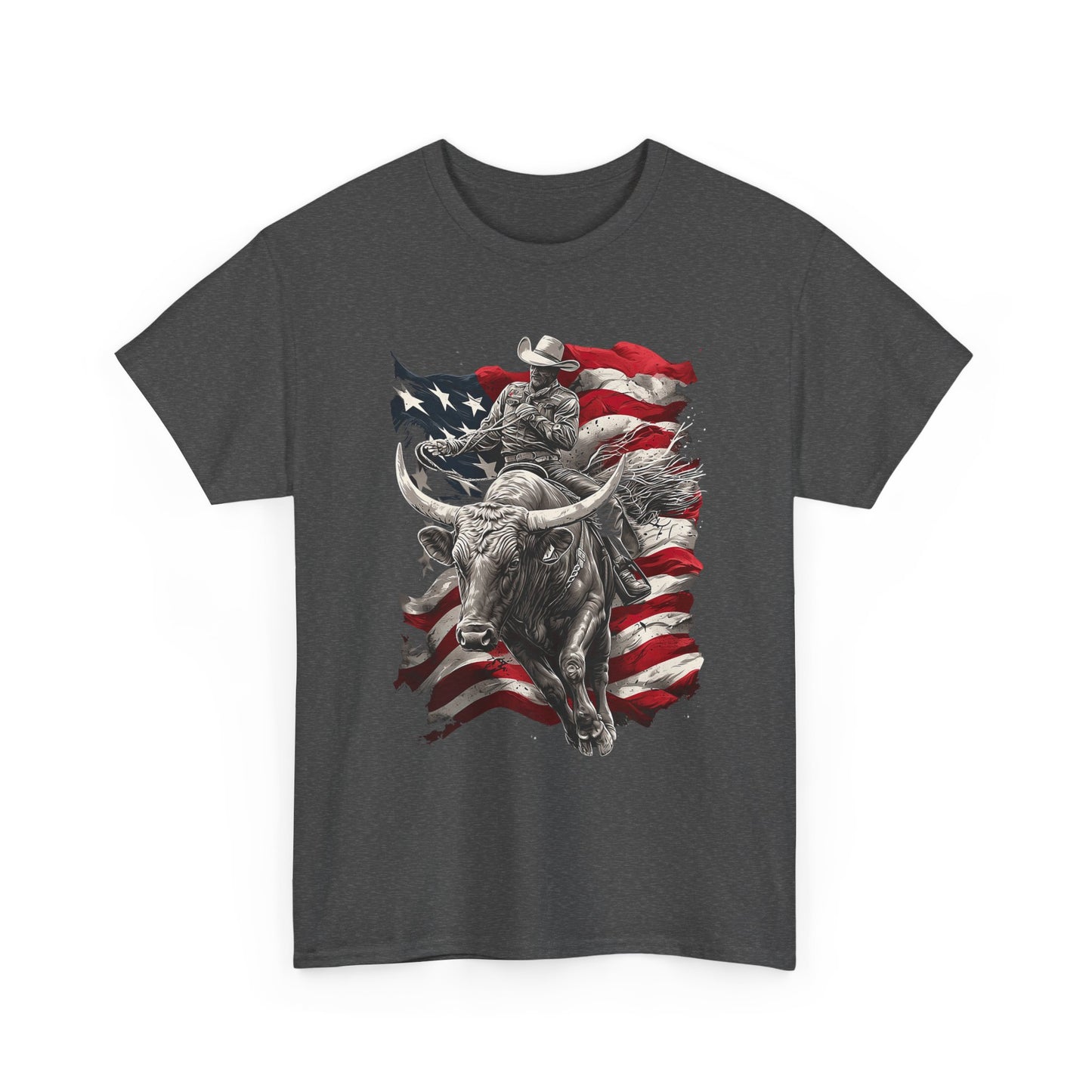 American Rodeo Bull Rider T-Shirt — Patriotic Flag Western Tee