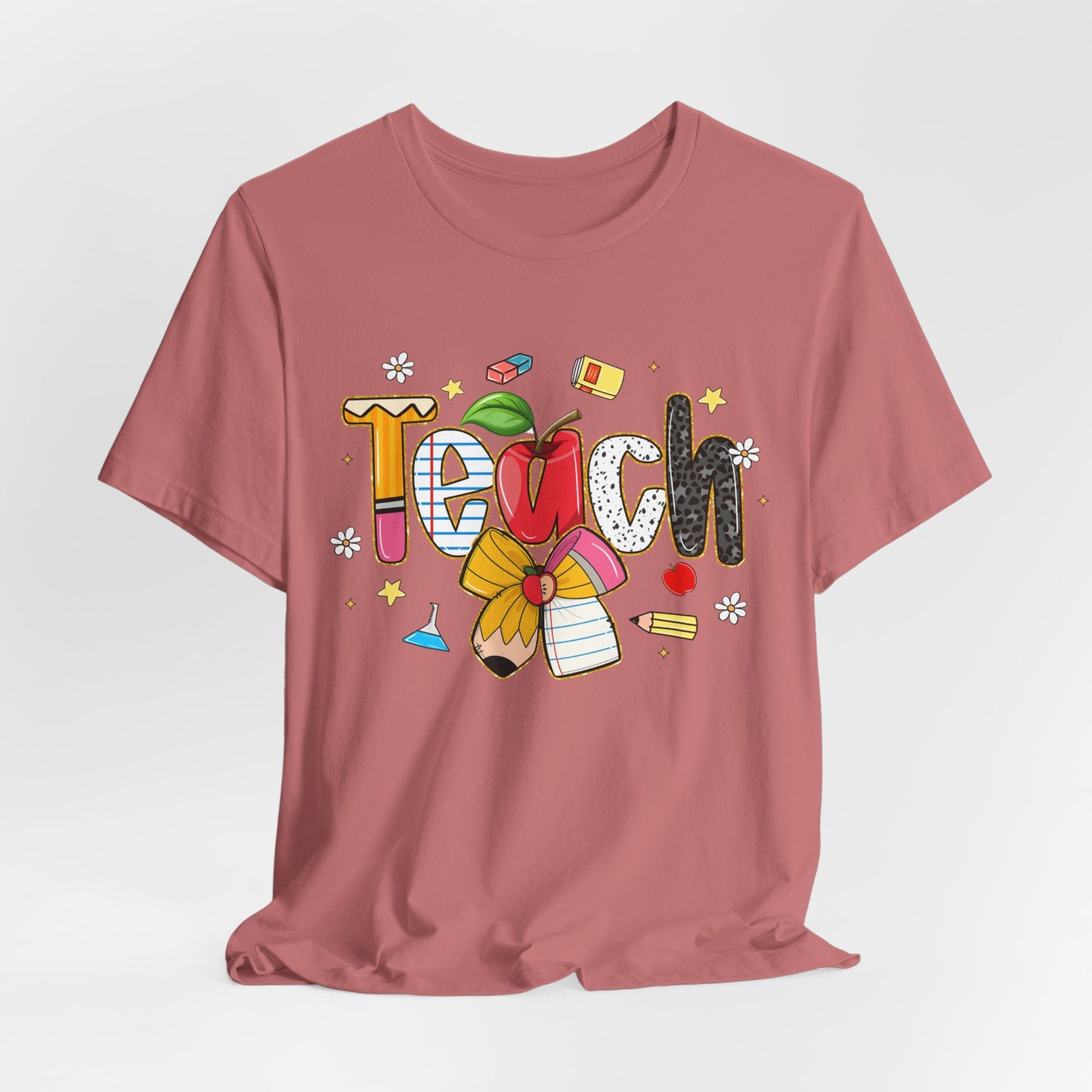 Teacher Floral Pencil Tee - "Teach" Cute School T-Shirt for Educators
