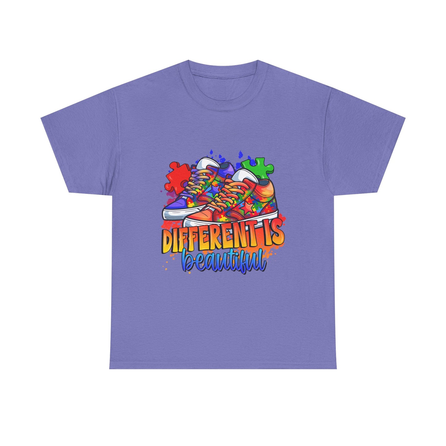 Different Is Beautiful Rainbow Puzzle Sneakers T-Shirt – Autism Awareness Tee
