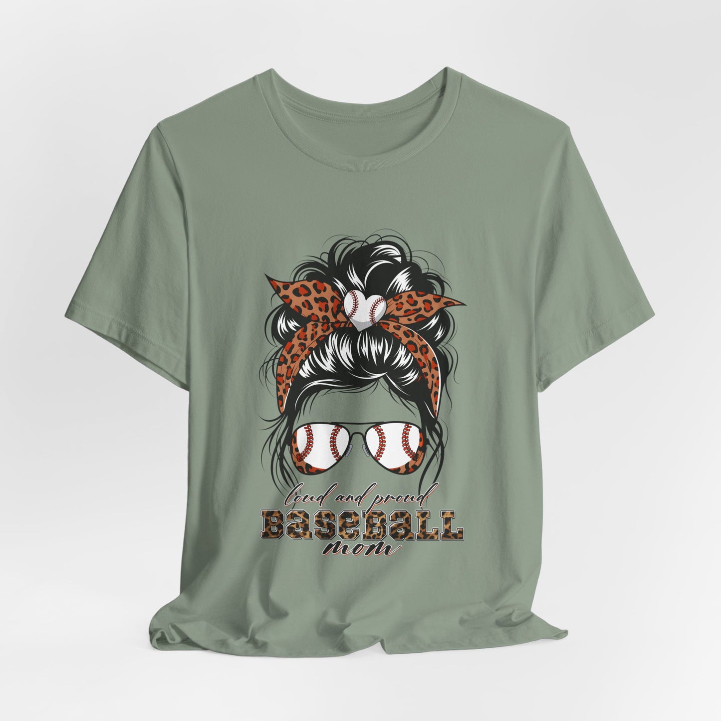 Baseball Mom Graphic Tee — Leopard Hairbow, Sunnies & "Baseball Mom" Text
