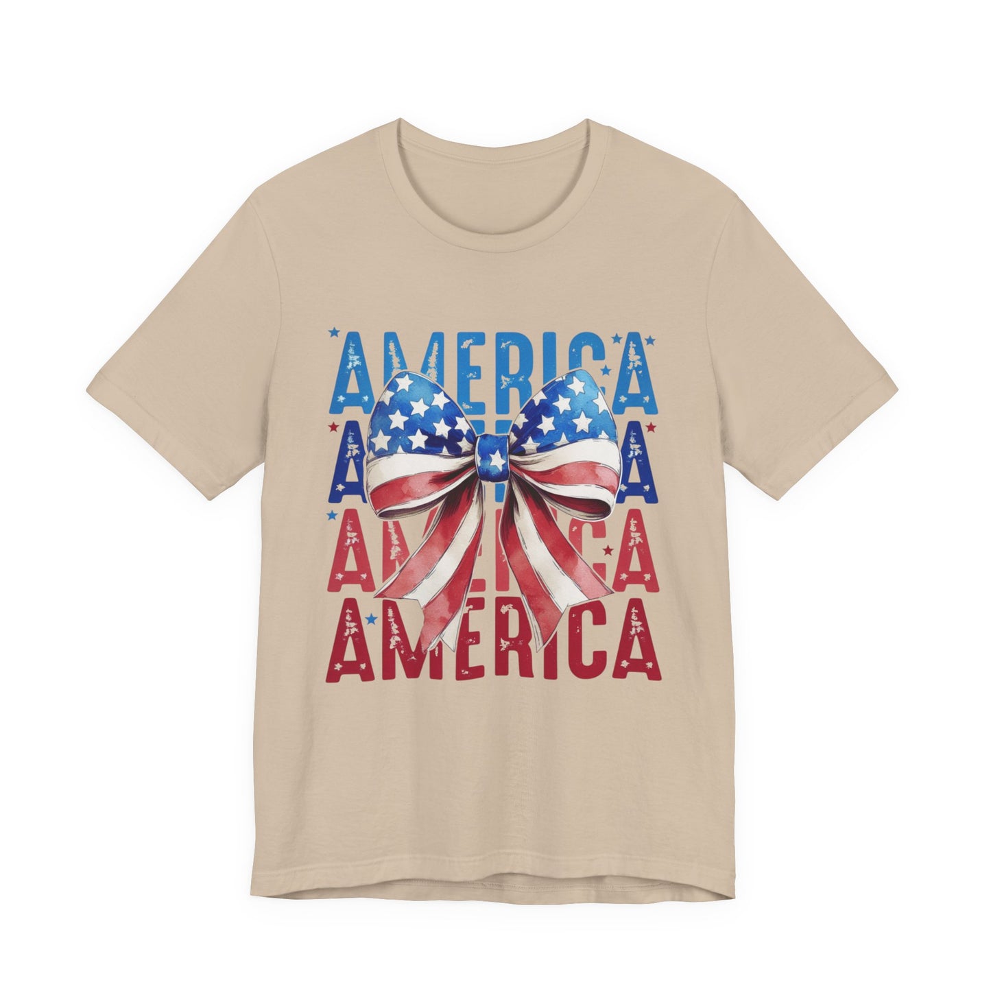 Patriotic America Bow T-Shirt — USA Flag Ribbon 4th of July Tee