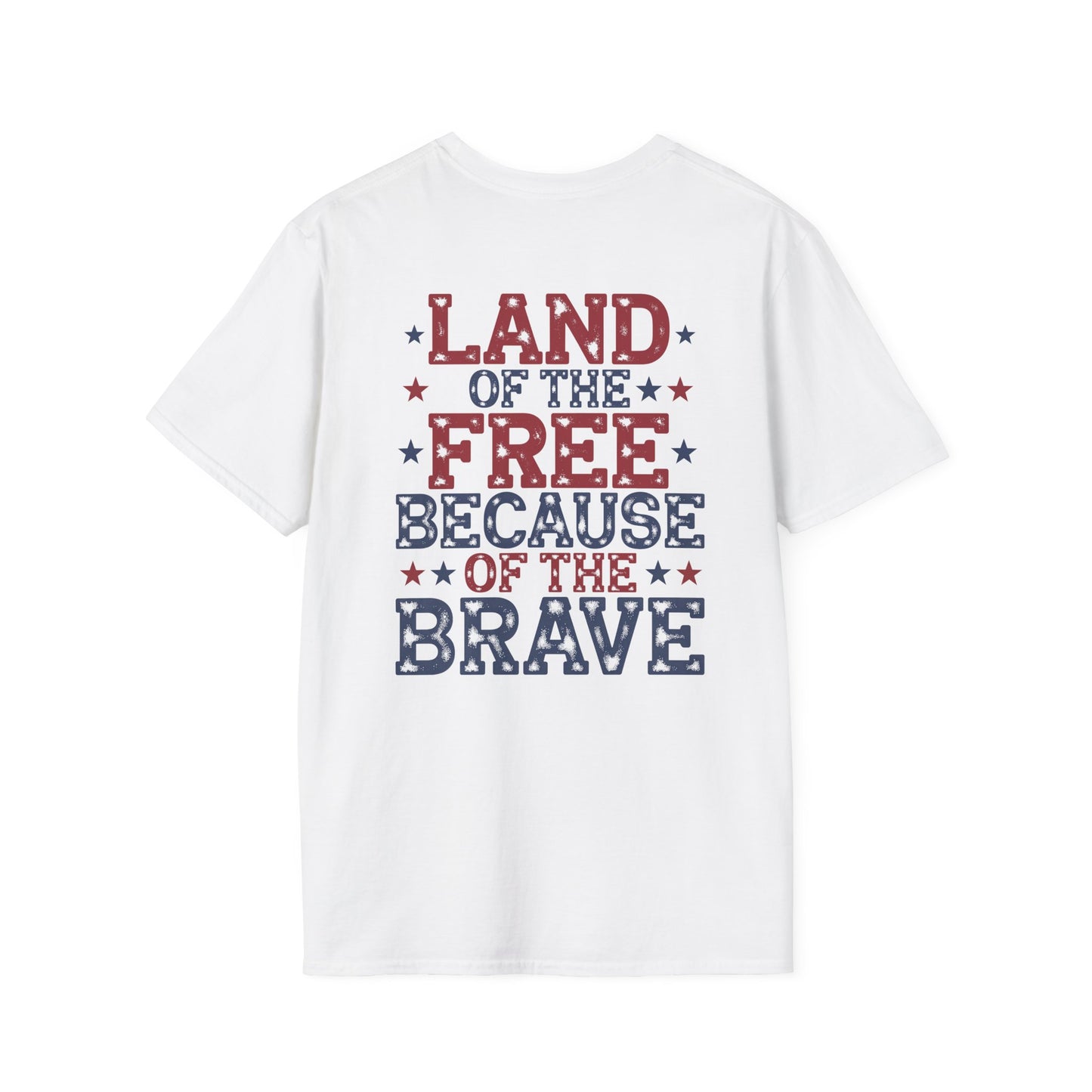 Patriotic Tee - "Land of the Free Because of the Brave" American Flag Bow