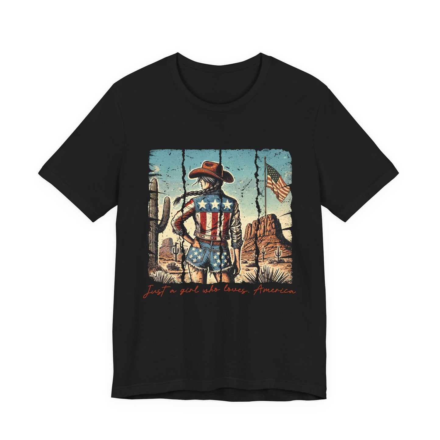 Patriotic Cowgirl Tee — "Just a Girl Who Loves America"