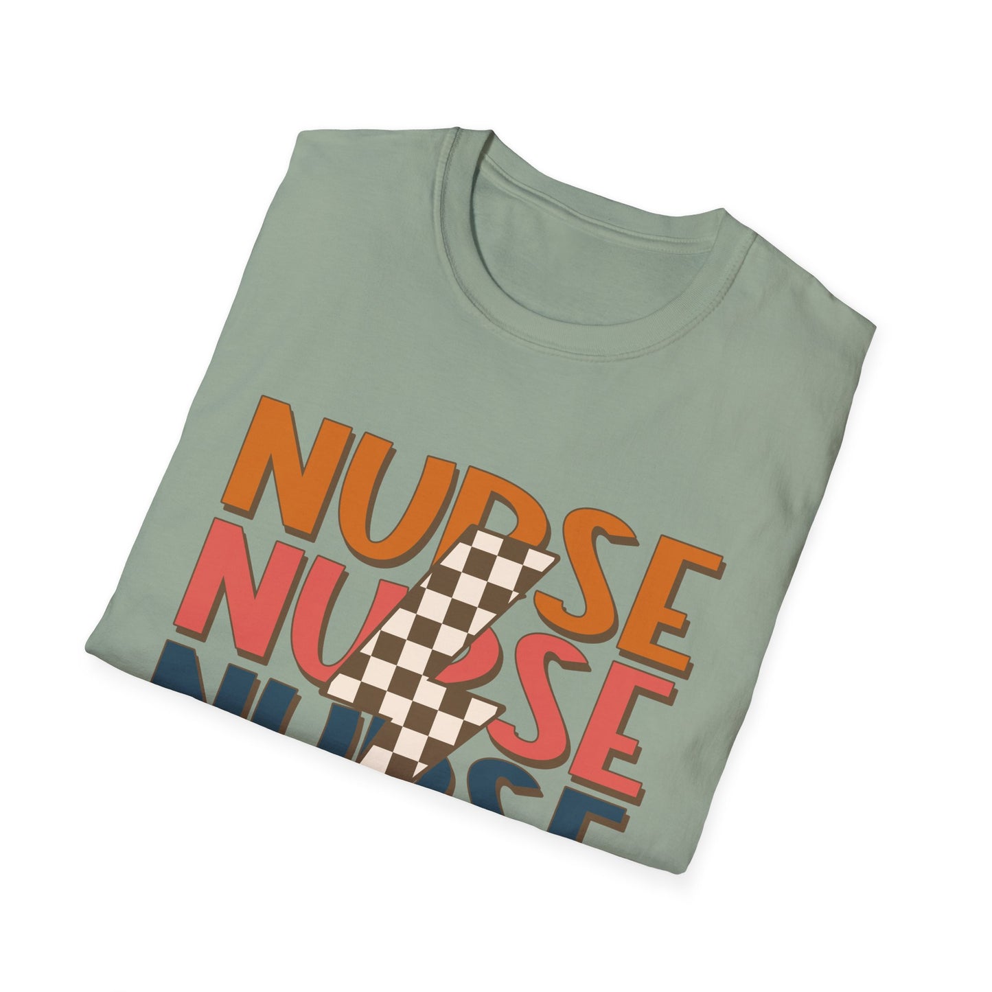 Nurse Retro Stripe T-Shirt — Vintage Checkerboard Scrub Tee for Nurses
