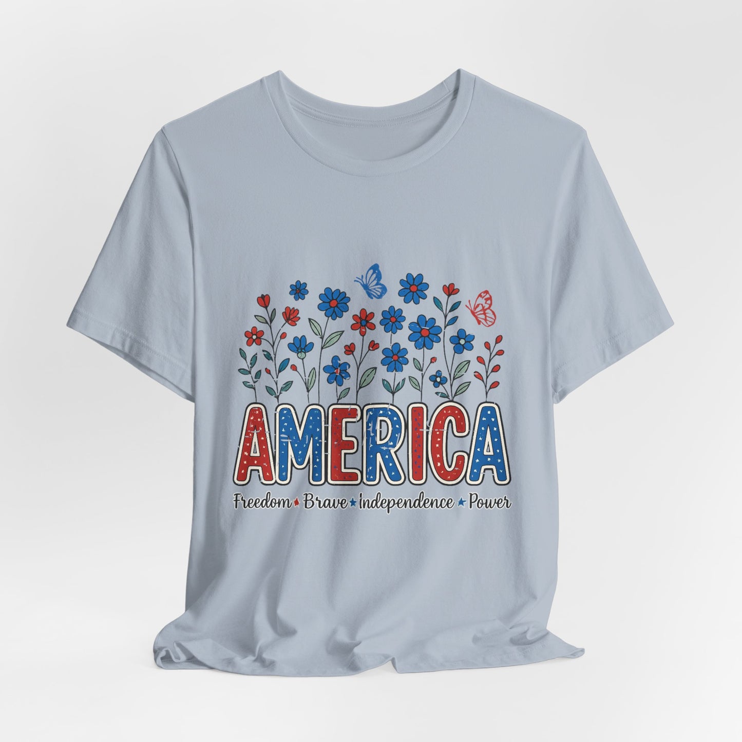 America Floral Tee — Patriotic Freedom, Bravery & Independence T-Shirt