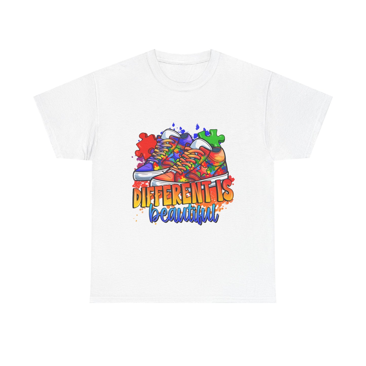 Different Is Beautiful Rainbow Puzzle Sneakers T-Shirt – Autism Awareness Tee