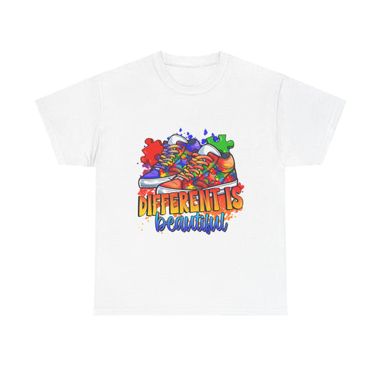 Different Is Beautiful Rainbow Puzzle Sneakers T-Shirt – Autism Awareness Tee