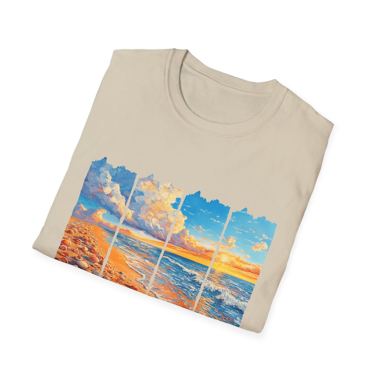Beach Sunset Panel T-Shirt — Scenic Coastal Graphic Tee