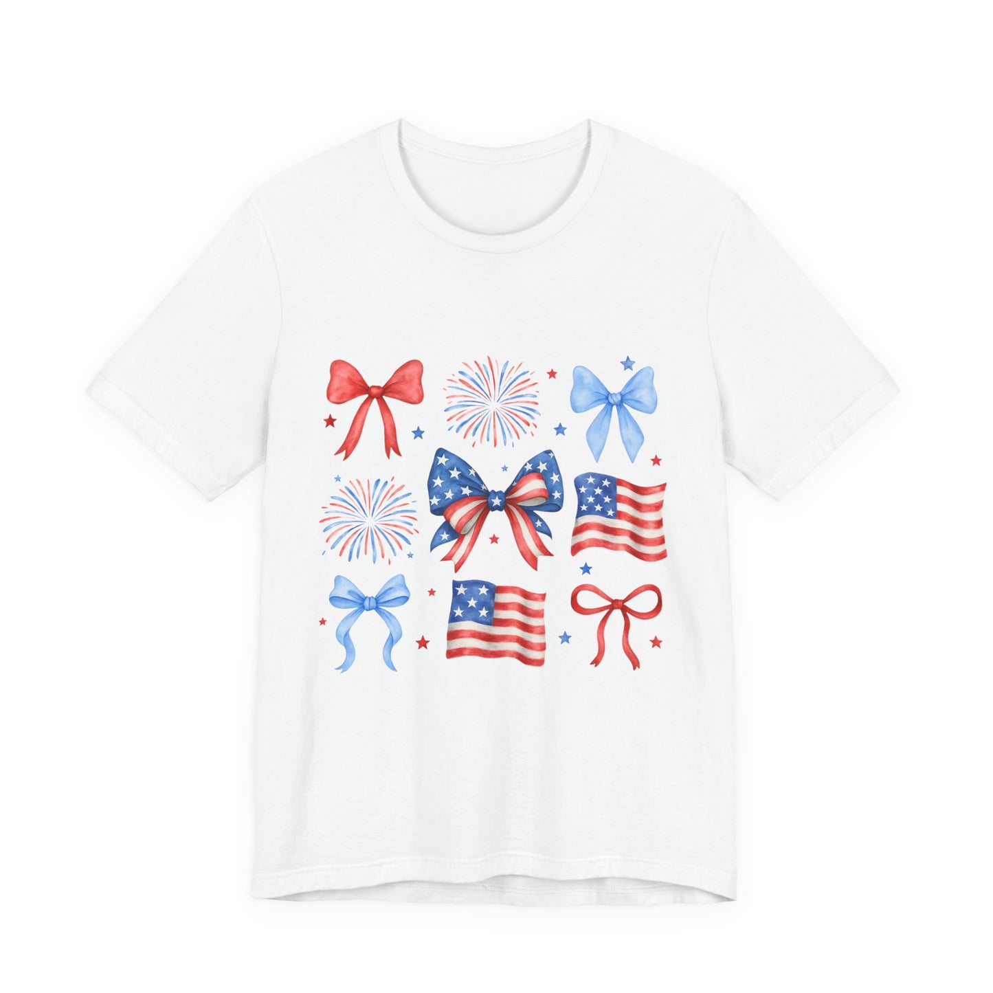 Patriotic Bows & Flags Tee — 4th of July Fireworks Graphic T-Shirt