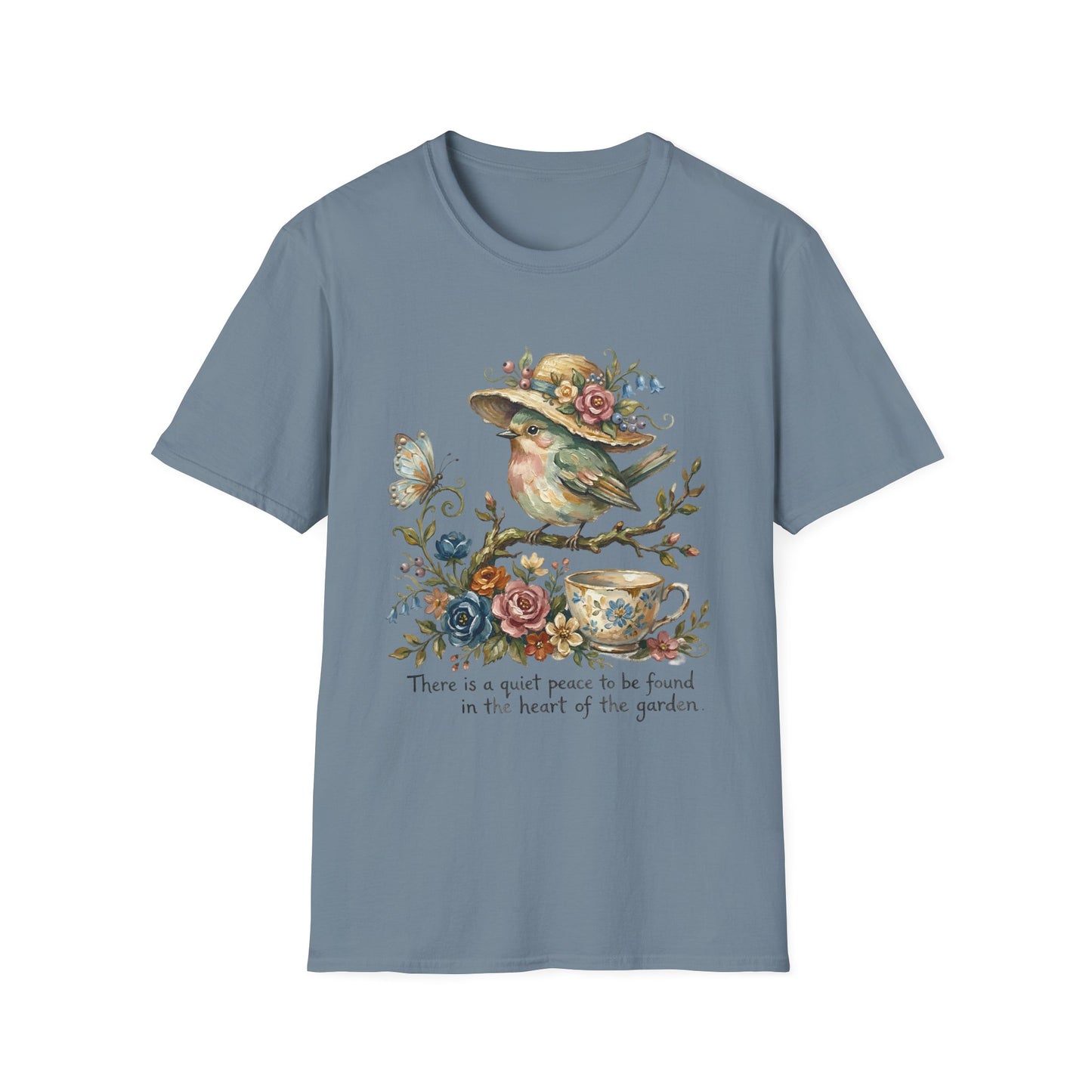 Garden Bird Tee — "There is a quiet peace to be found in the heart of the garden" Floral Bird T-Shirt