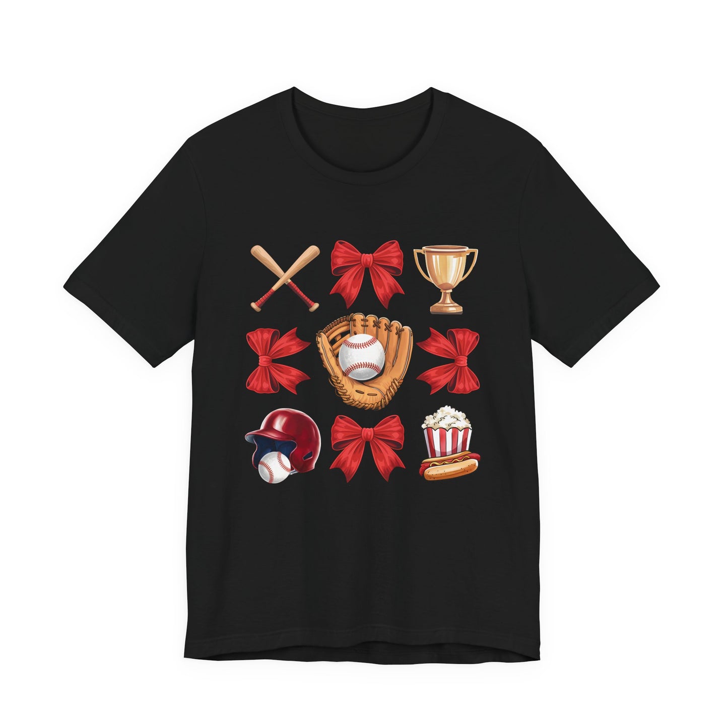 Baseball Icons Graphic Tee — Glove, Bat & Trophy Design