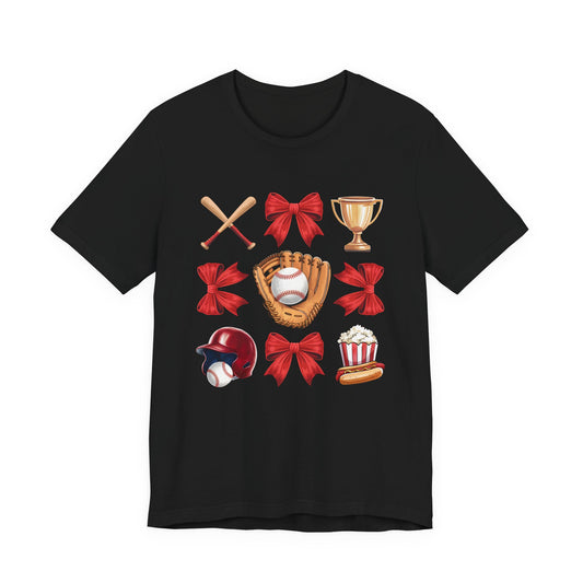Baseball Icons Graphic Tee — Glove, Bat & Trophy Design