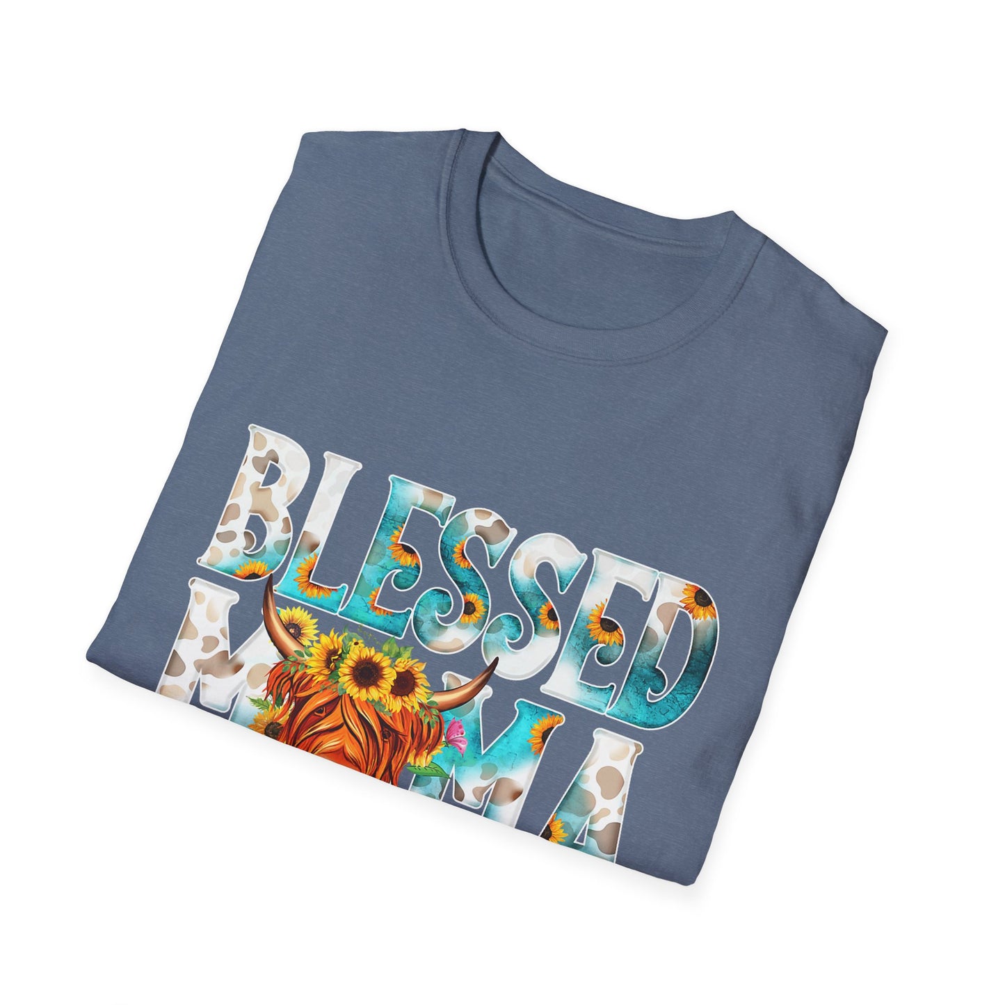 Blessed Mama T-Shirt — Floral Highland Cow Mother's Day Tee