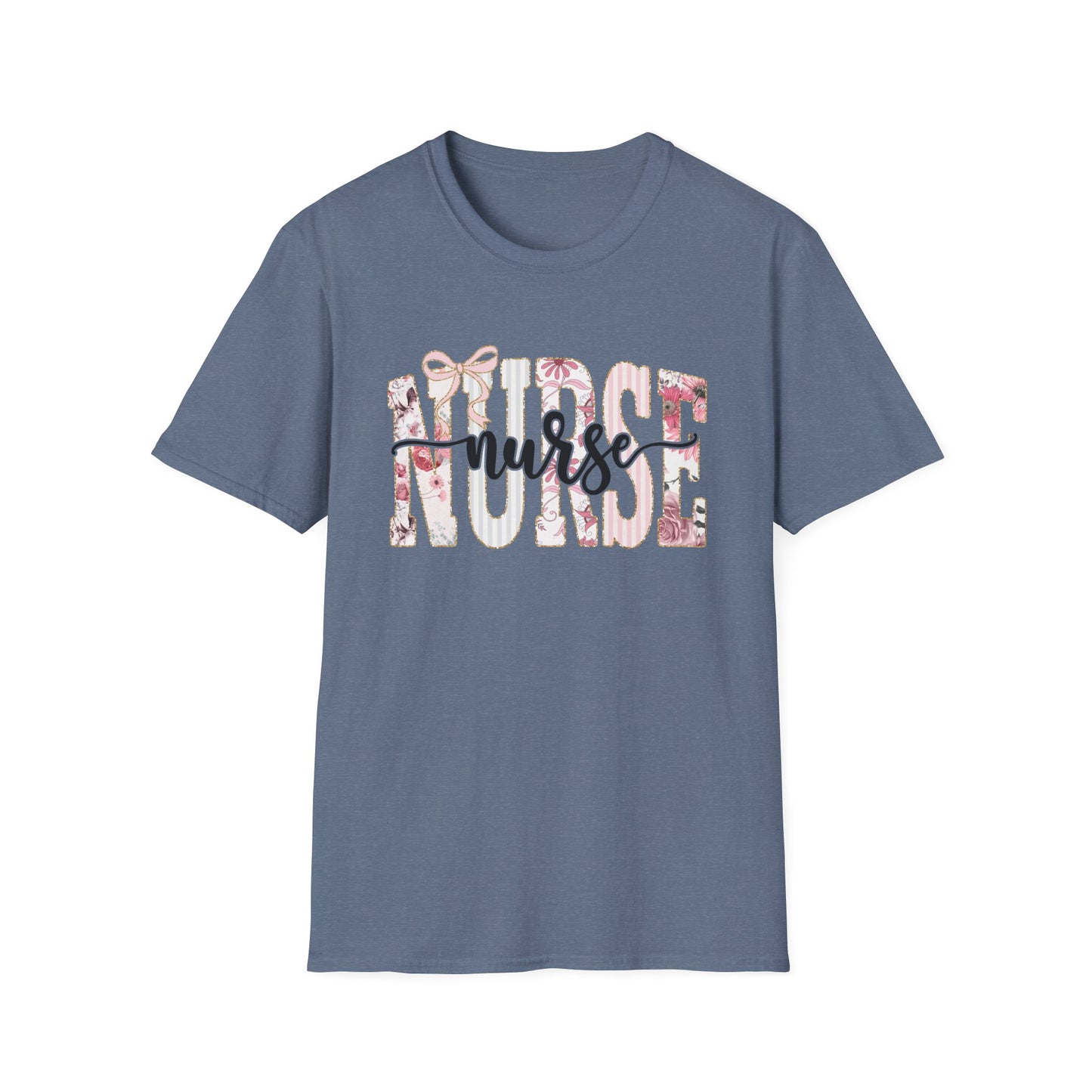 Nurse Floral Graphic Tee — 'Nurse' Script Over Pink Floral Block Letters