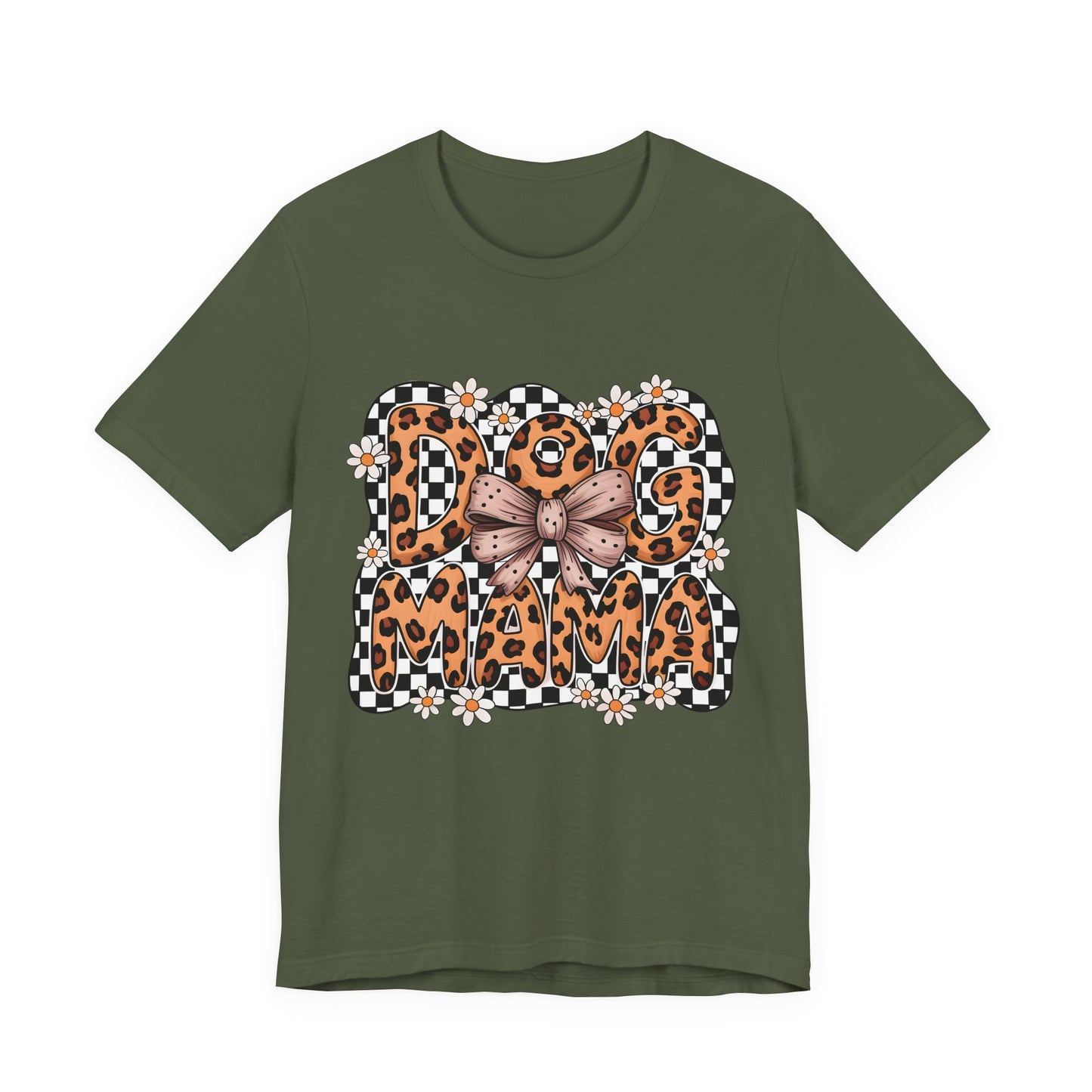 Dog Mama Leopard Print Tee — Floral Bow Pet Lover T‑Shirt