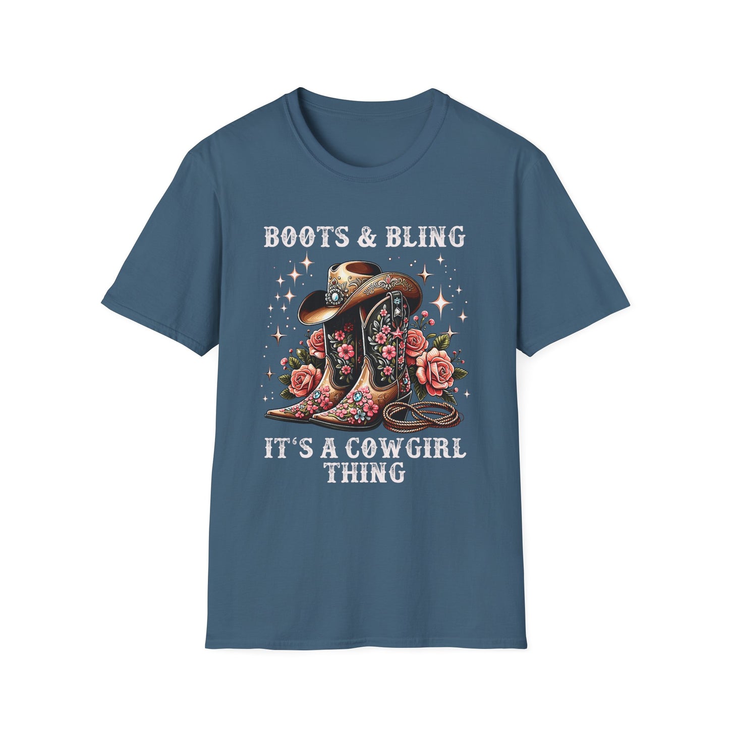 Cowgirl T-Shirt — "Boots & Bling" Floral Western Tee