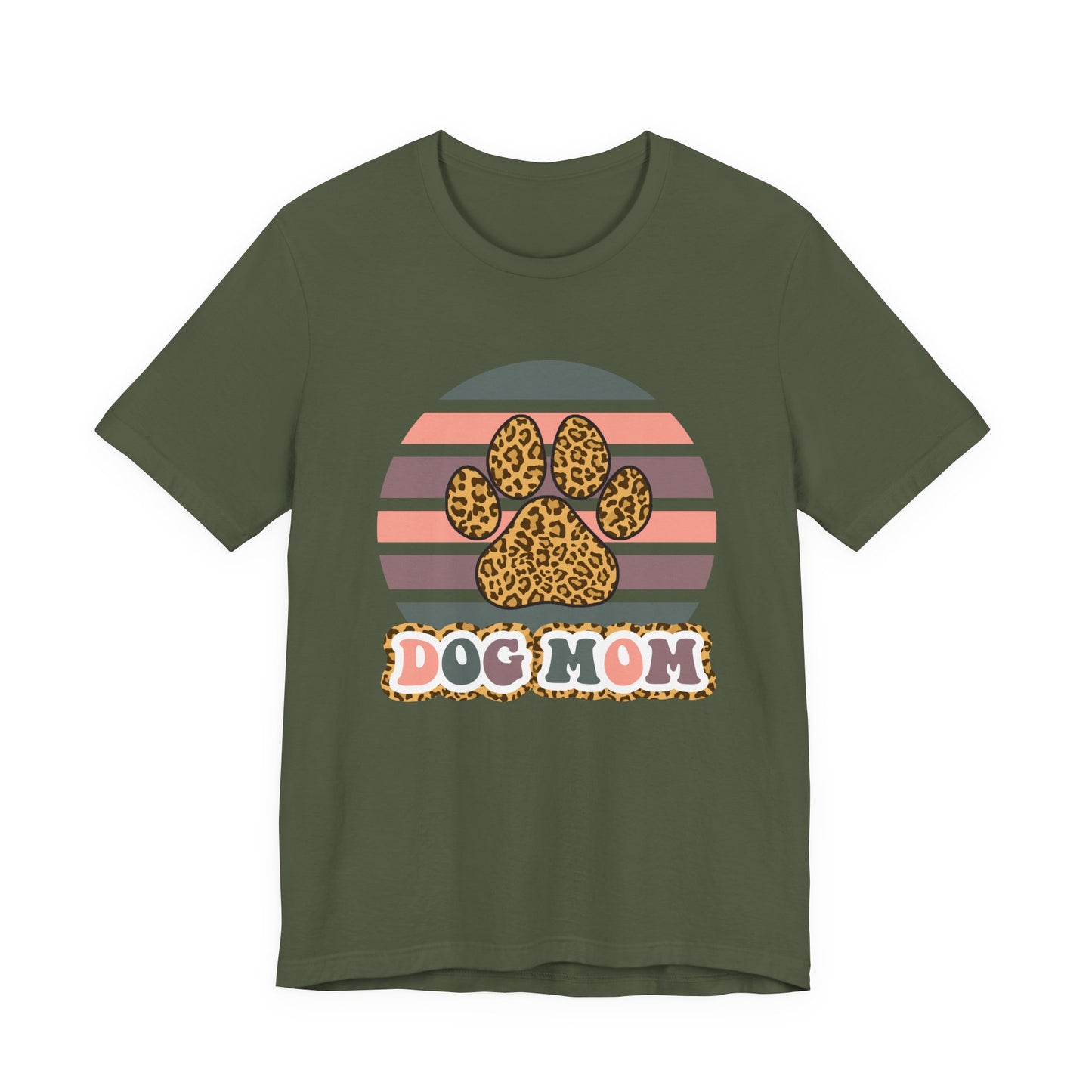 Dog Mom Leopard Paw Tee — Retro Striped Pet Lover T‑Shirt