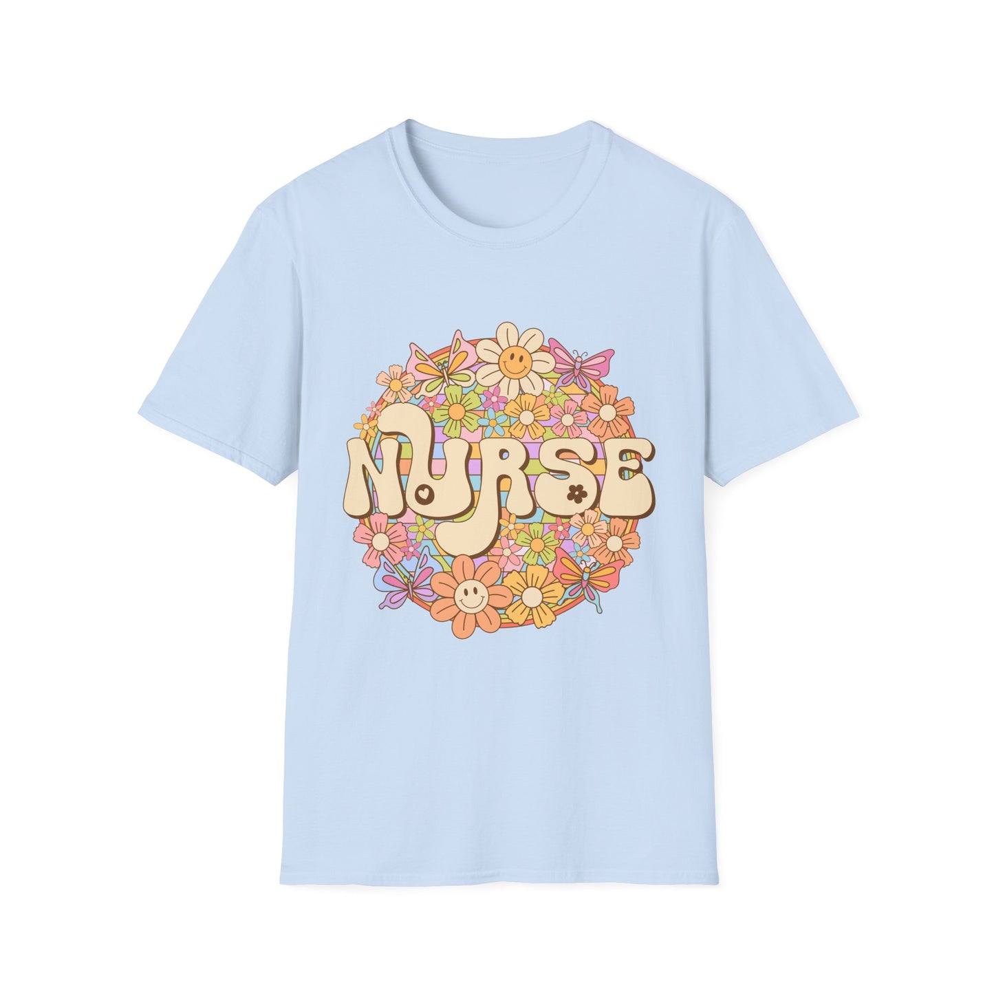 Nurse Floral Retro T-Shirt — Cute Vintage Flower Badge for Nurses