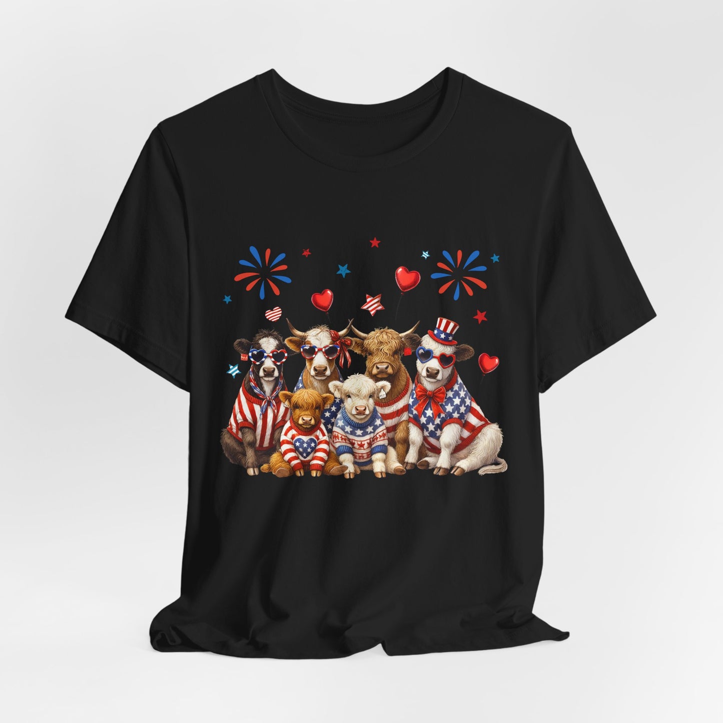 Patriotic CowsT-Shirt — Cute Cows in USA Outfit 4th of July Tee