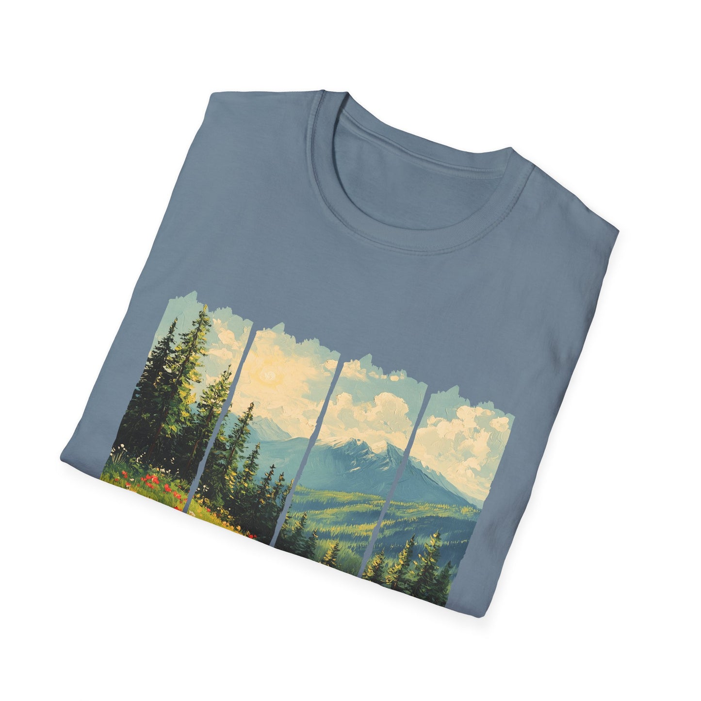 Mountain Meadow T-Shirt — Scenic Landscape Panel Tee