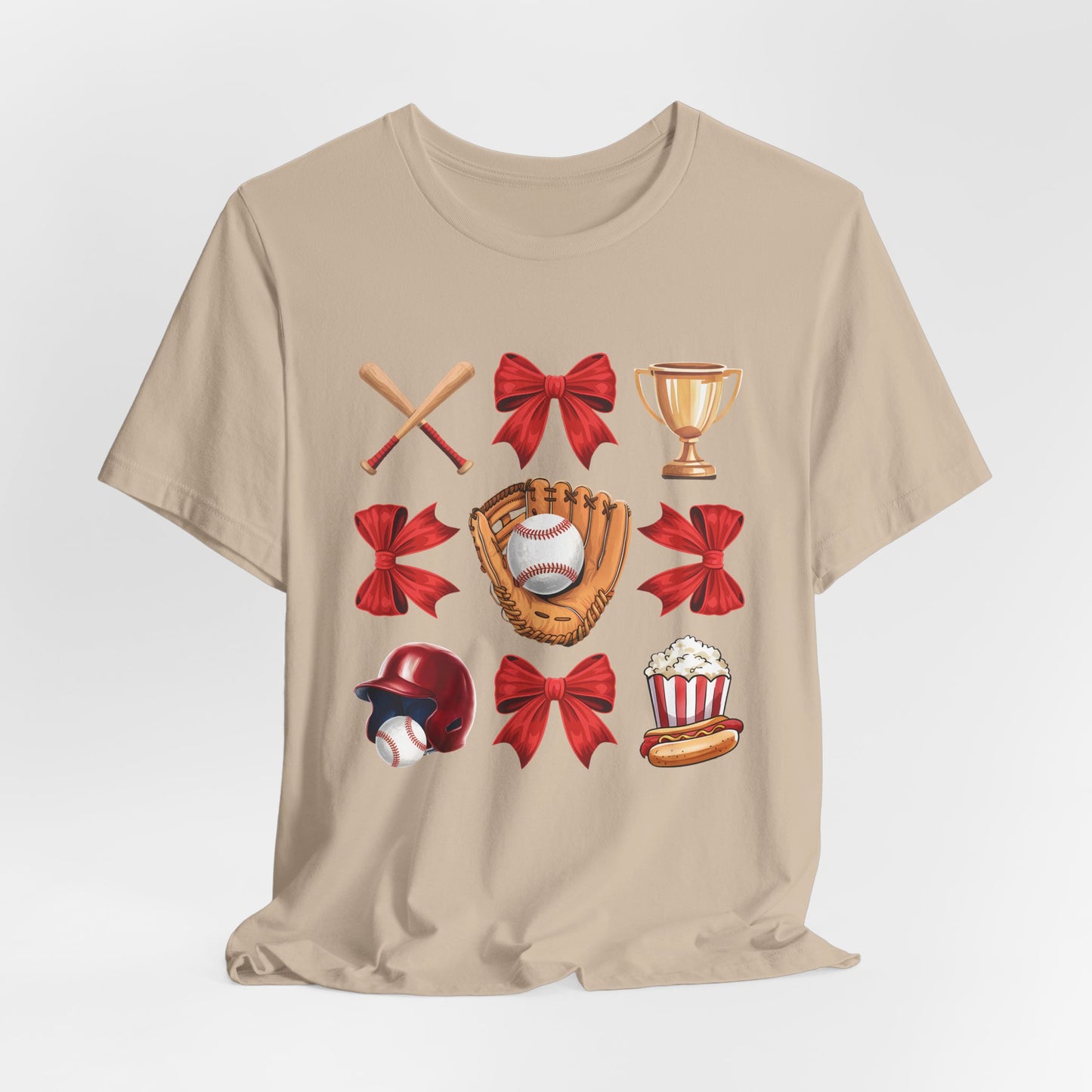 Baseball Icons Graphic Tee — Glove, Bat & Trophy Design
