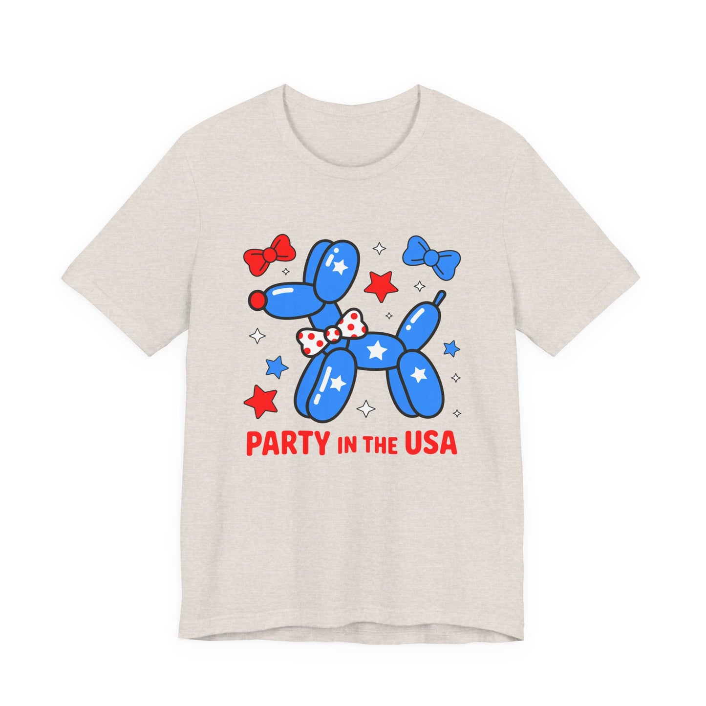 Party in the USA Balloon Dog Tee – Patriotic 4th of July Graphic T-Shirt