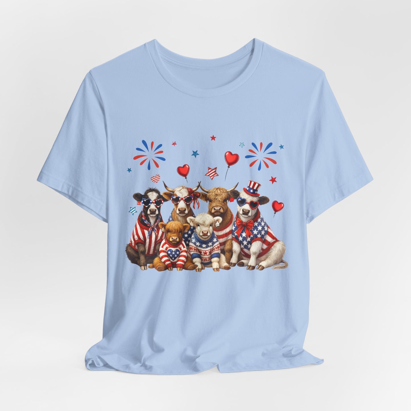 Patriotic CowsT-Shirt — Cute Cows in USA Outfit 4th of July Tee