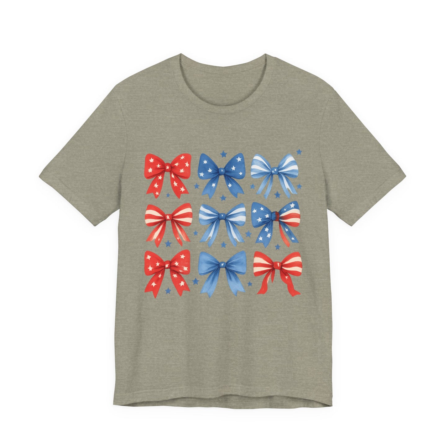 Patriotic Red & Blue Bows Tee — 4th of July Graphic T-Shirt
