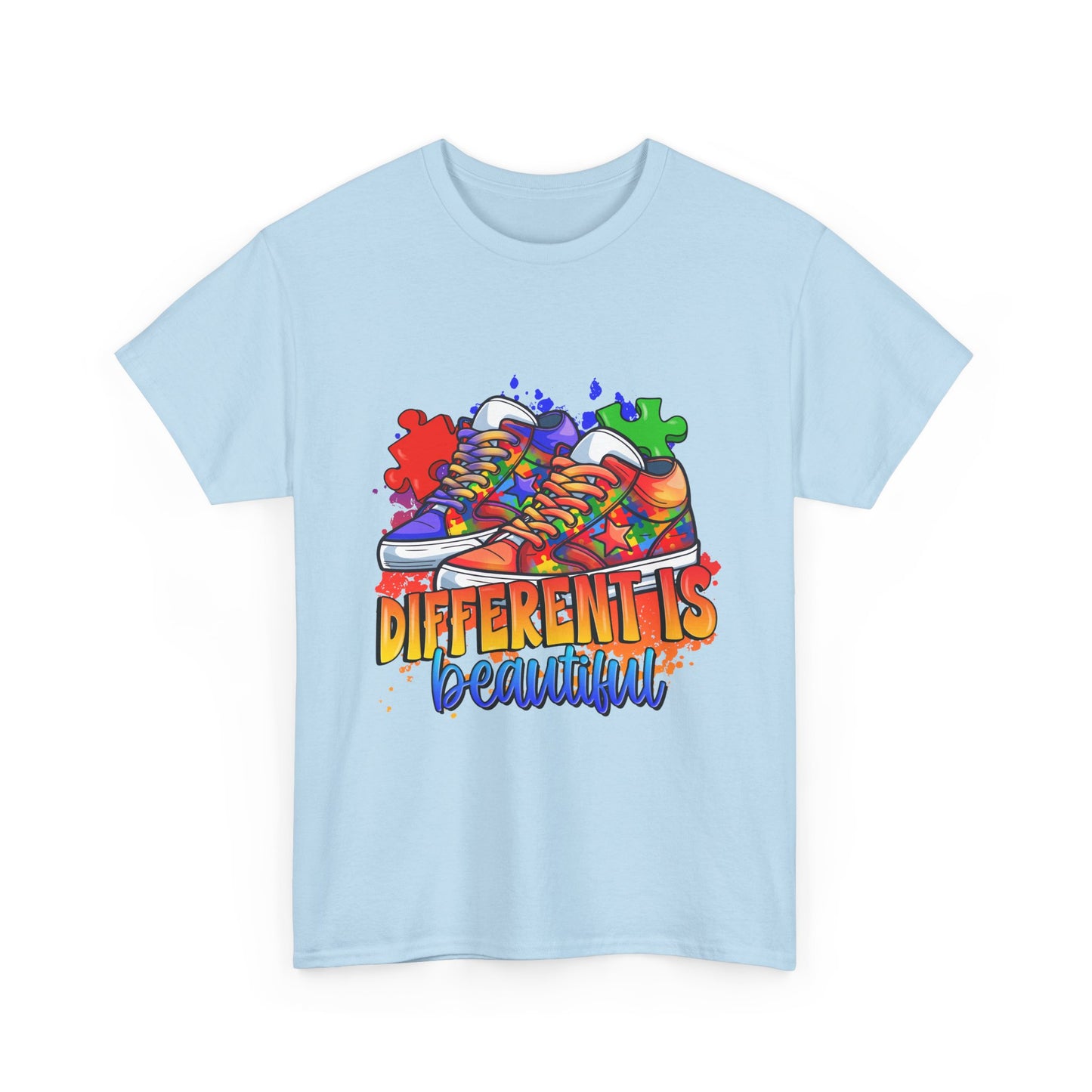 Different Is Beautiful Rainbow Puzzle Sneakers T-Shirt – Autism Awareness Tee